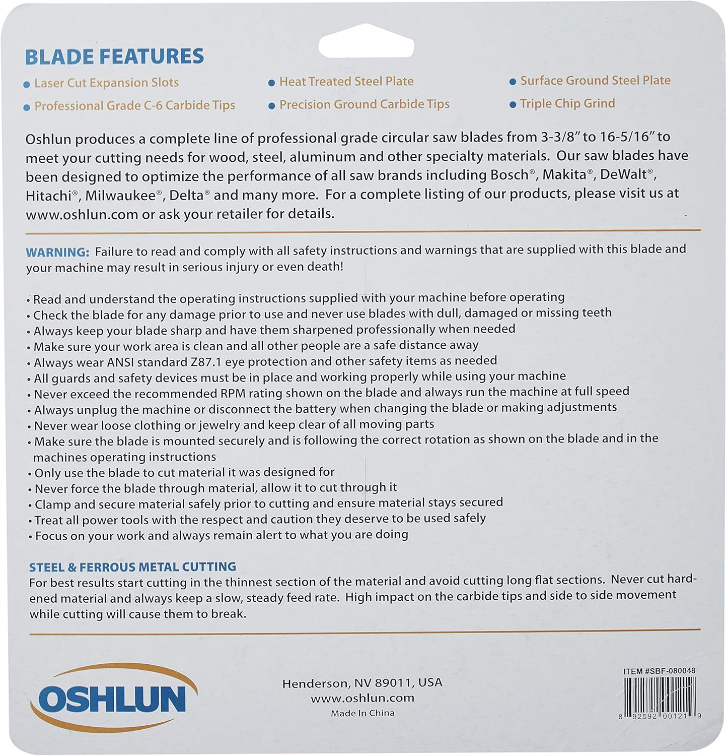 Oshlun SBF-080048 8-Inch 48 Tooth TCG Saw Blade with 5/8-Inch Arbor (Diamond Knockout) for Mild Steel and Ferrous Metals image number 4