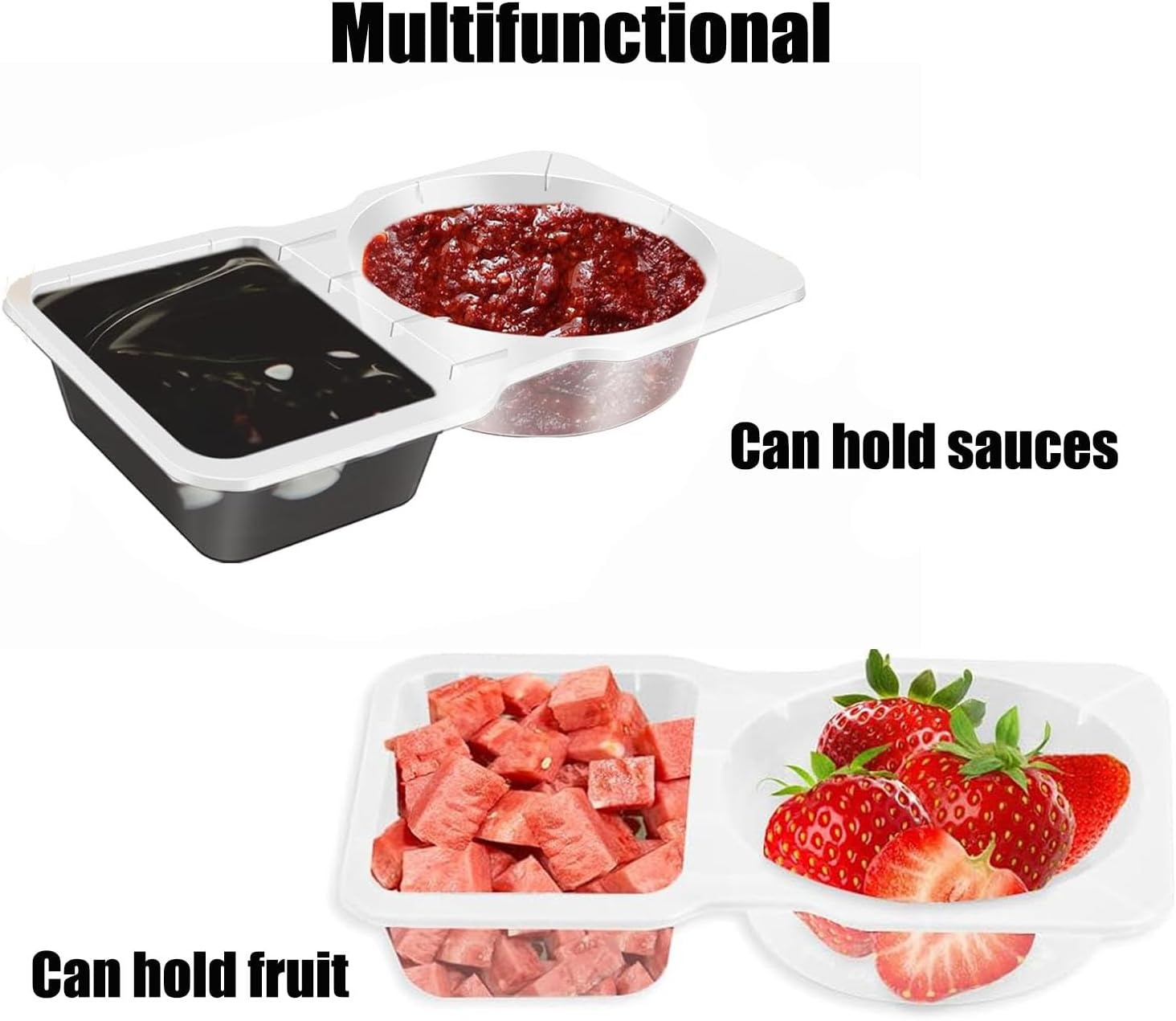 40 Pcs Double Compartment Condiment Container with Lids Disposable, 2 Compartment Snack Containers Reusable Plastic Sauce Containers for To-Go Sauce, Travel Snack, Sampling image number 2