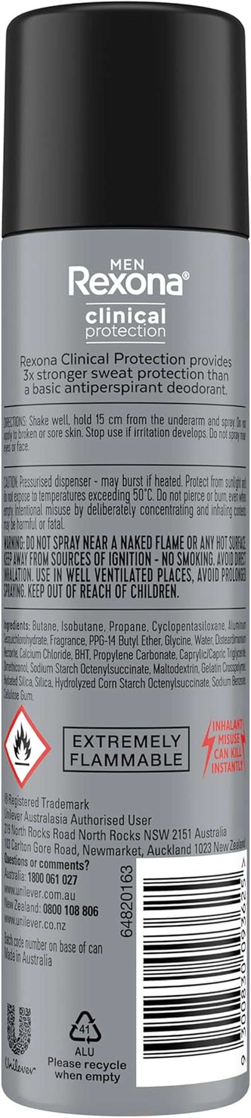 Rexona Men'S Clinical Invisible Antiperspirant Deodorant 180 Ml