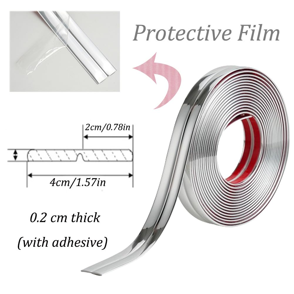 3M Peel & Stick Wall Molding Trim - Flexible Corner Angle Trim, Self Adhesive Wall Corner Guard Edge Protector, Bright Silver (4CM/10FT) - 2Cm/6M/Bright White image number 3