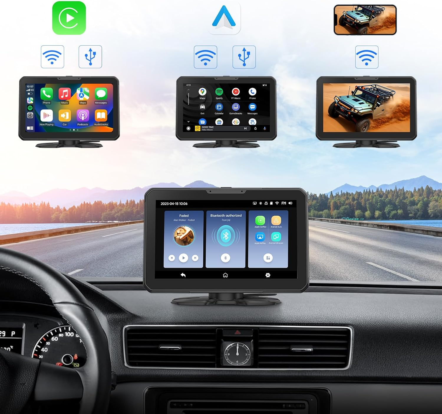 Eonon 7 Inch Portable Car Stereo, Wireless Carplay & Android Auto, Touch Screen Car Audio Receivers with Airplay, FM Transmitter, AUX, Bluetooth, Backup Camera image number 3