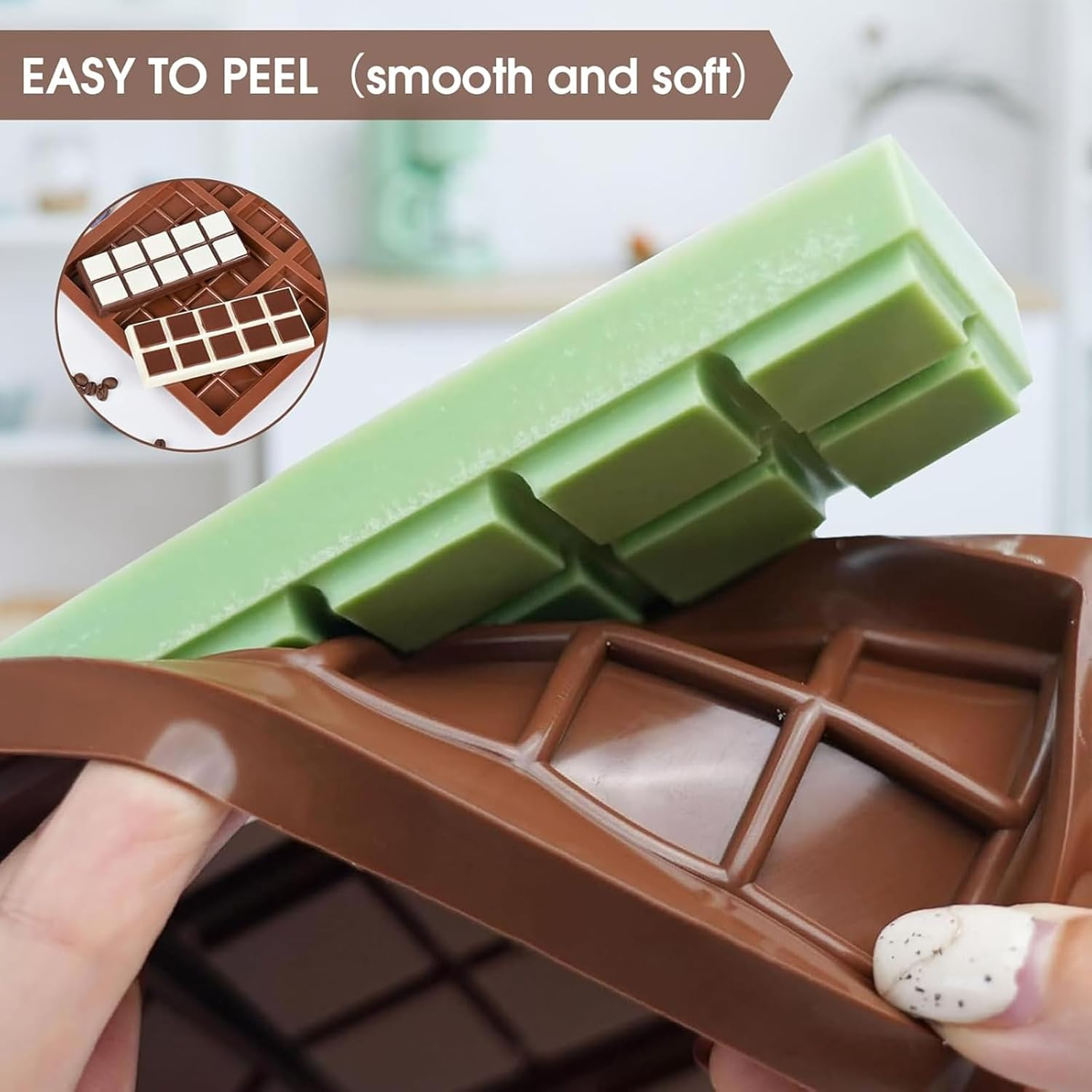 Chocolate Bar Mold,Non-Stick Silicone Chocolate Candy Molds,For Filling Pistachio Chocolate Bar,With Bags Scraper and 100Pcs Storage Bags image number 1