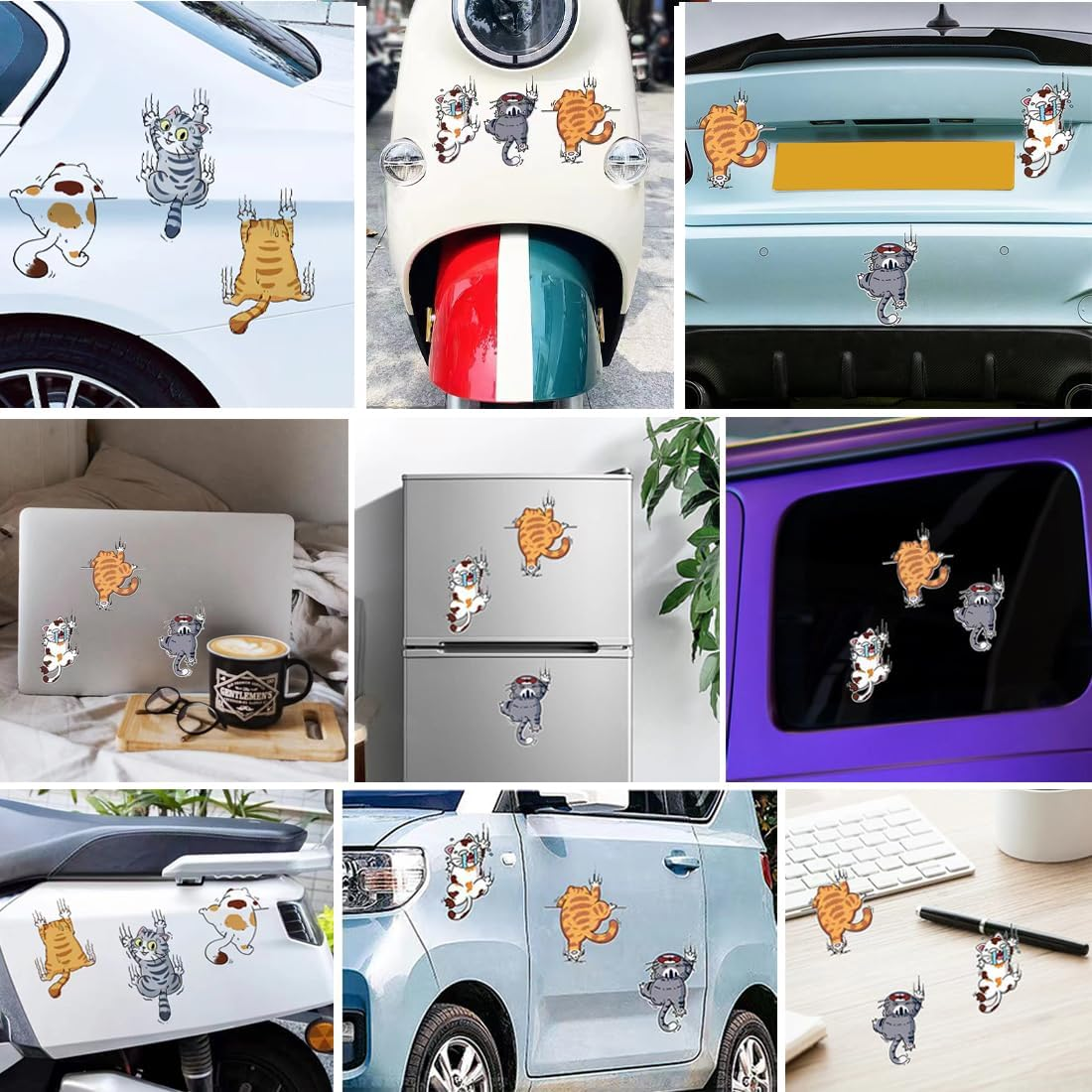 6 PCS Cat Car Stickers,Scratch Cat Vinyl Car Sticker,Cute Cats Scratch Cover Funny Bumper Decal,Cartoon Cat Car Sticker for Cars,Truck,Motorcycle,Windows,Refrigerators,Laptops image number 3
