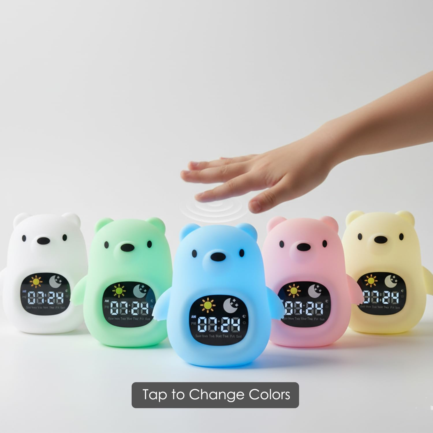Home.X Cubbi Sleep Trainer Night Light for Kids Gen.2 - Clock Learner Alarm Clock with Wake-Up Light, Sleep Mode, Music & White Noise Soother, Tap Control Colors, Soft Silicone, Rechargeable Sleep Aid image number 5