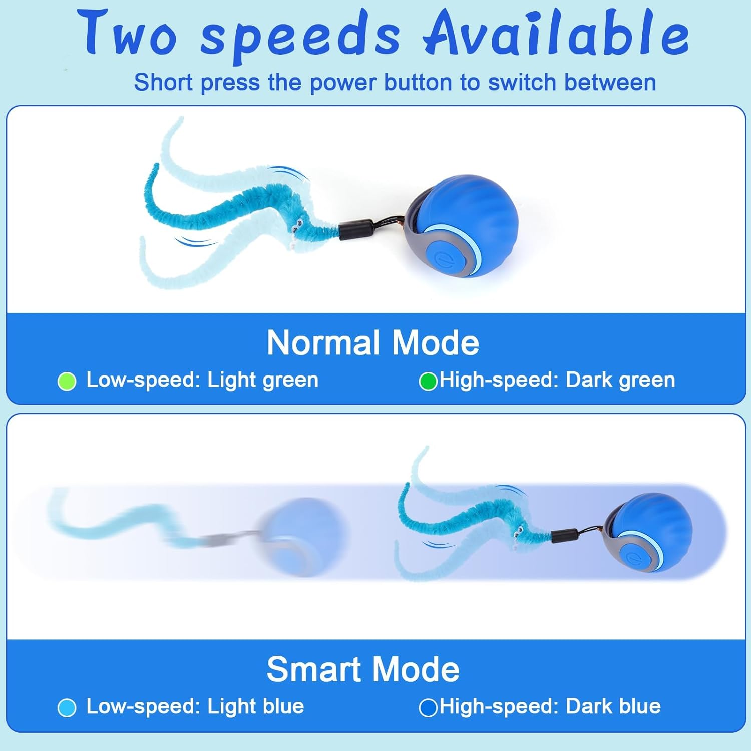 Interactive Cat Toy Ball - Automatic Interactive Cat Toys for Indoor Cats with 3 Tails, 2 Speeds Rechargeable Cats Enrichment Dog Toys Balls for Small/Medium/Large to Keep Them Busy, Orange (Blue) image number 5