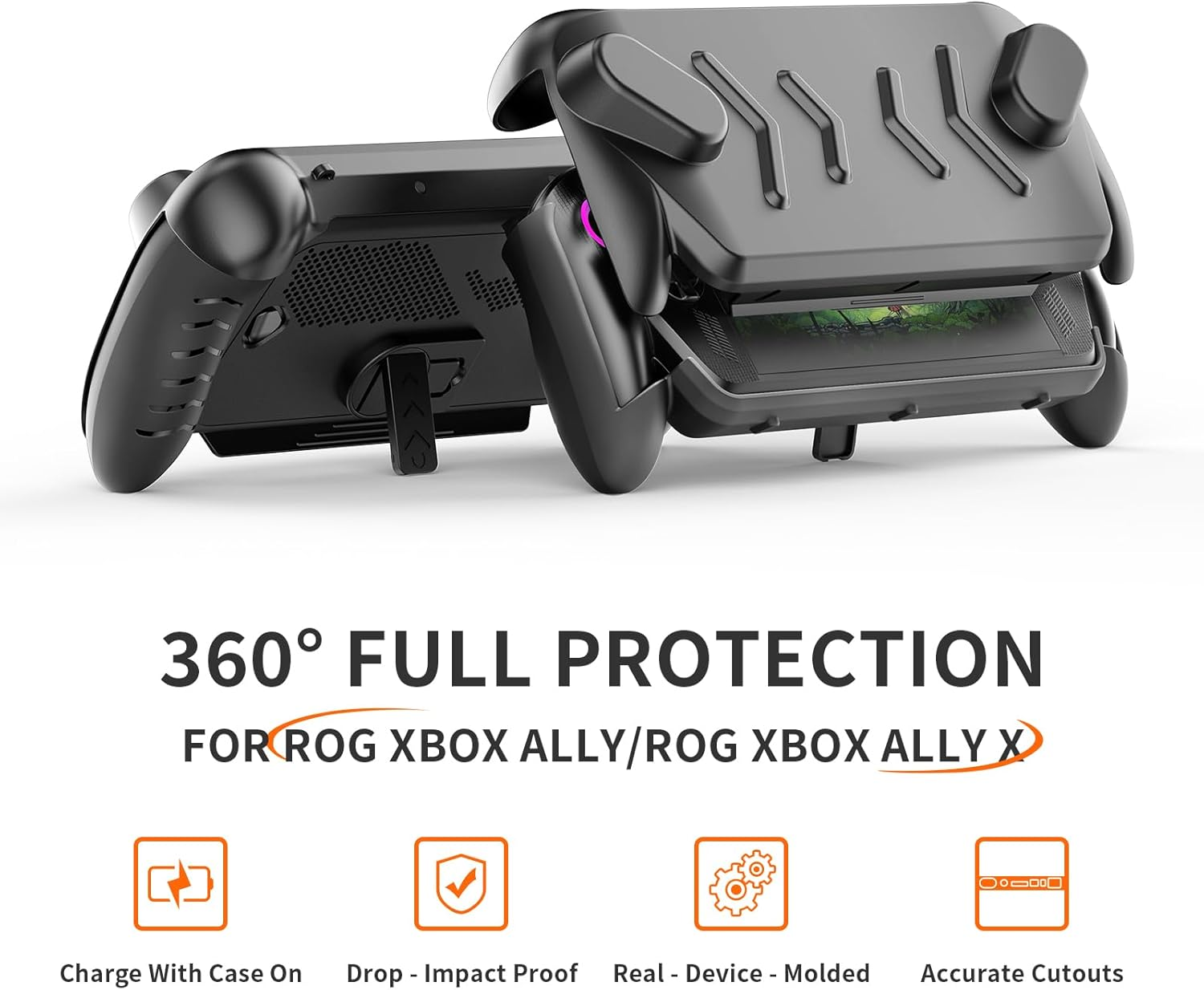 EJGAME Full Protective Case Cover Compatible with ASUS ROG Xbox Ally/Ally X,Protective Case with Detachable Front Shell,Frosted Anti-Slip Handheld Design-Black image number 2