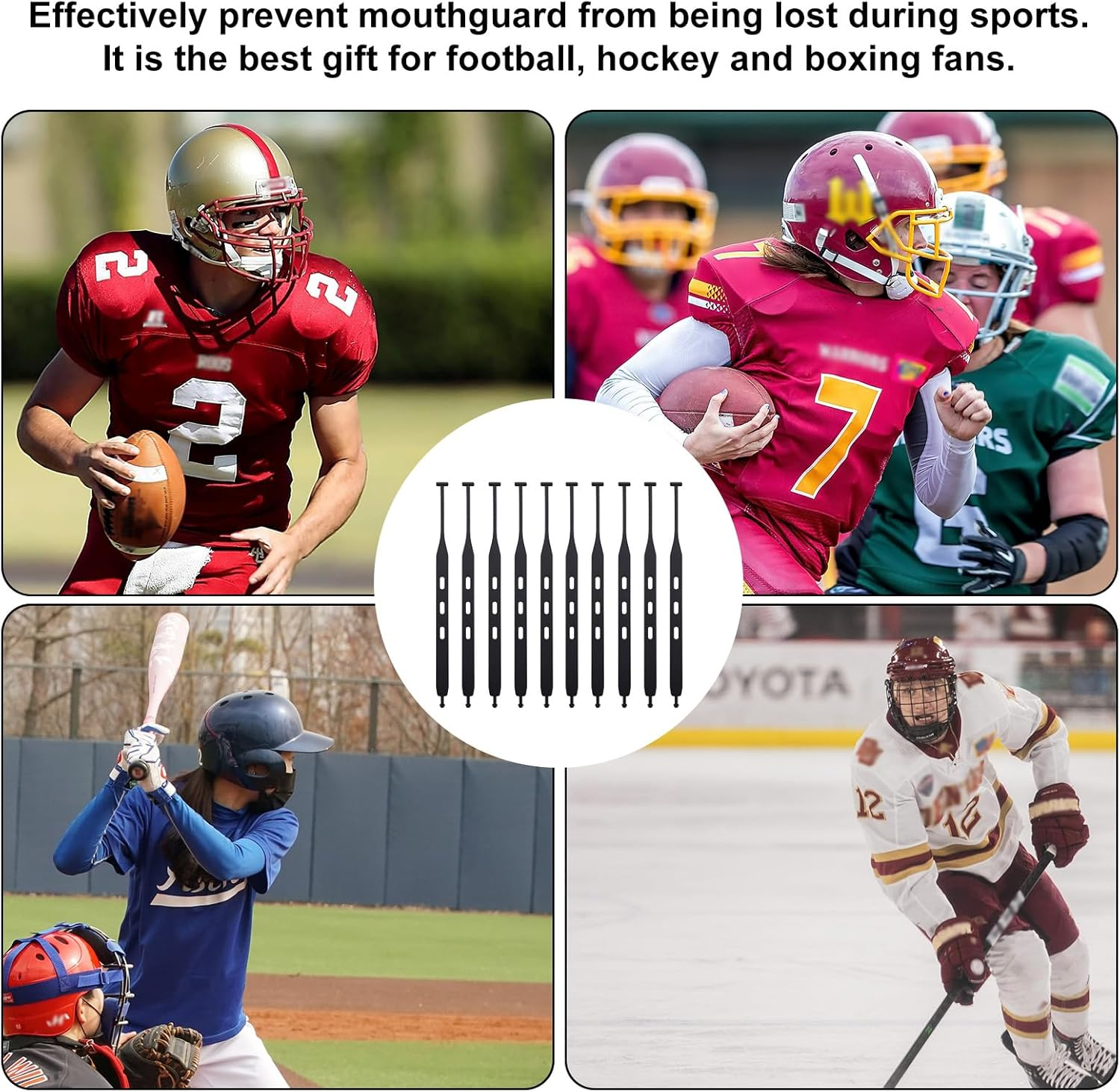 10Pcs Football Mouth Guard Tether Only, Universal Rugby Mouth Guard Replacement Strap Football Mouthpiece Strap for Youth Sports Boxing Hockey Basketball Rugby MMA for Most Mouthguards image number 5