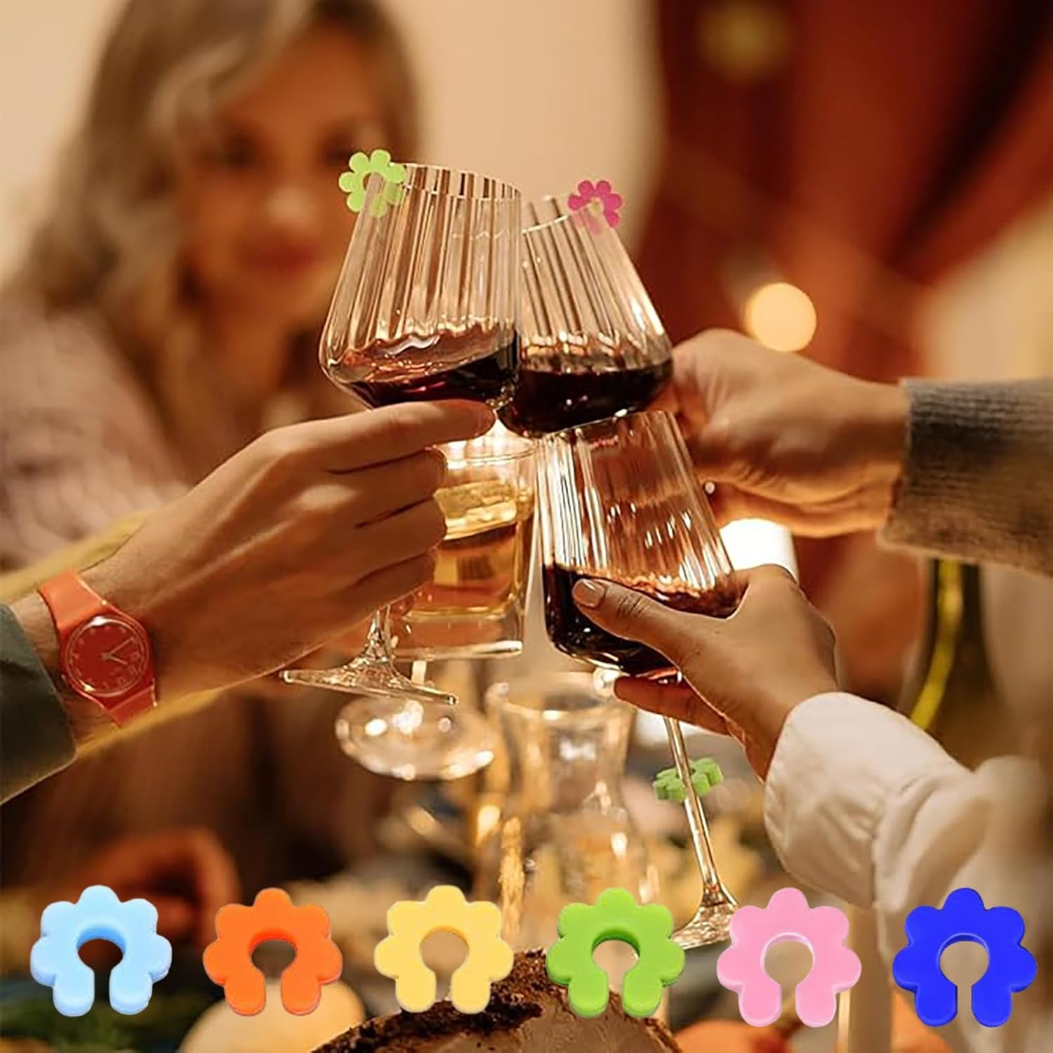 Upgraded Wine Glass Charms Markers - 24Pcs Silicone Drink Markers Glass Identifiers for Wine Glass, Plum Blossom Beer Glass Cup Label Tags for Bar Party Cocktail Champagne Martinis Flutes Glasses image number 2