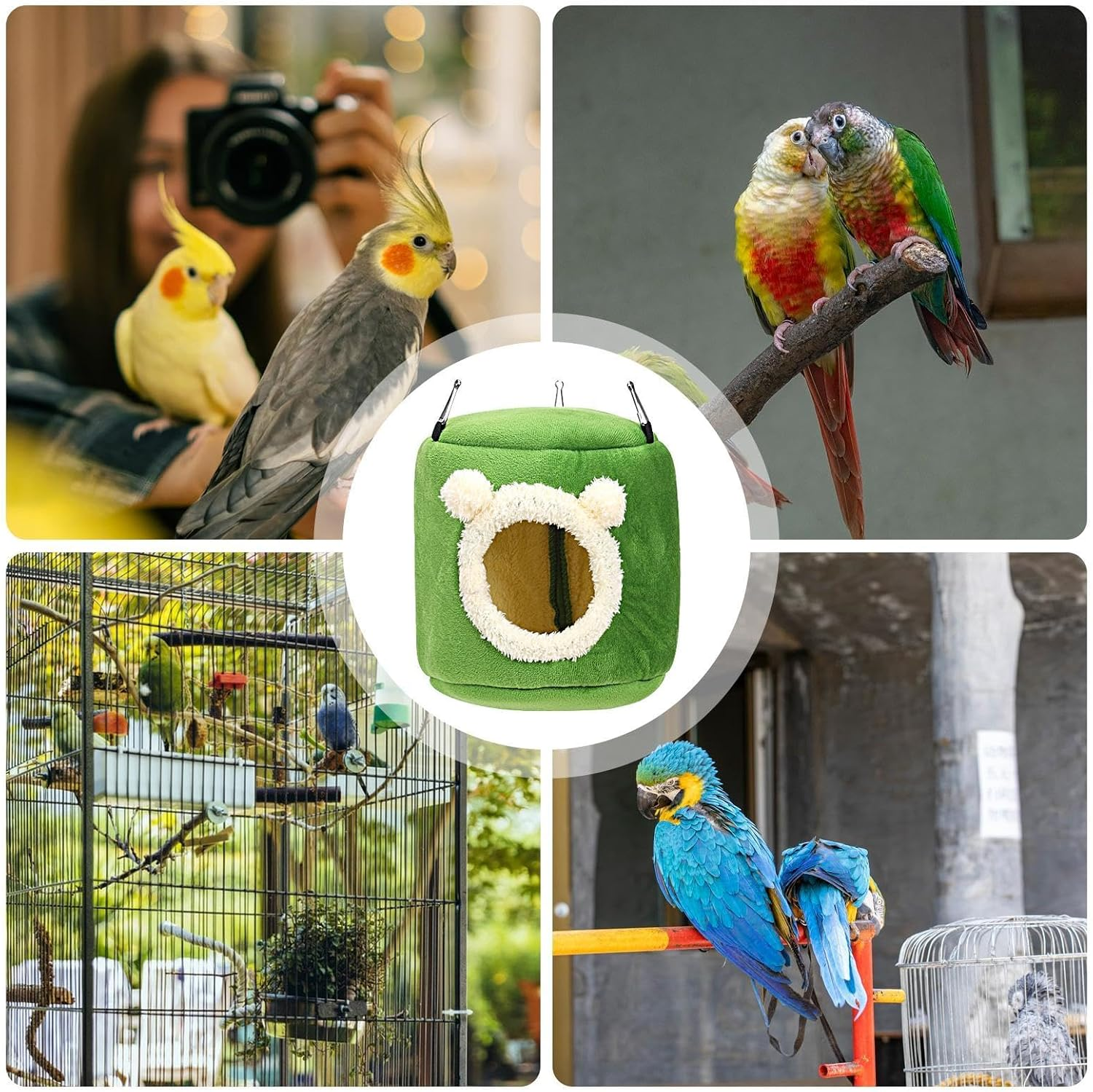 Kuehssn Parrot Warm Nest - with 3 Hooks Winter Bird House Toy,Winter Bird Warmer for Cage, Warm Snuggle Hut for Pearl Birds, Sugar Gliders, Munias, Squirrels, Hamsters image number 2