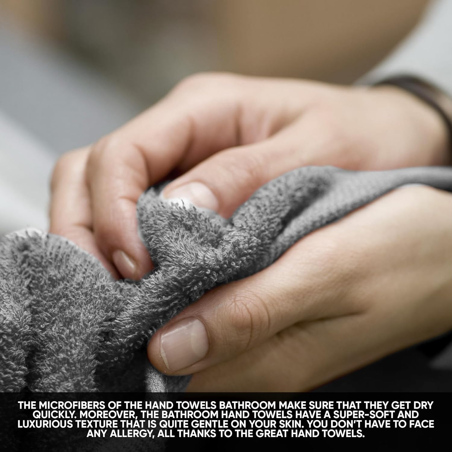 ALSAP Grey Hand Towels Pack of 2 - Ultra Soft Super Absorbent 700 GSM Egyptian Cotton Towels - Bathroom Linen Sets - Luxury Hotel Quality Cotton Hand Towels Set Convenient Size 50X85Cm image number 2