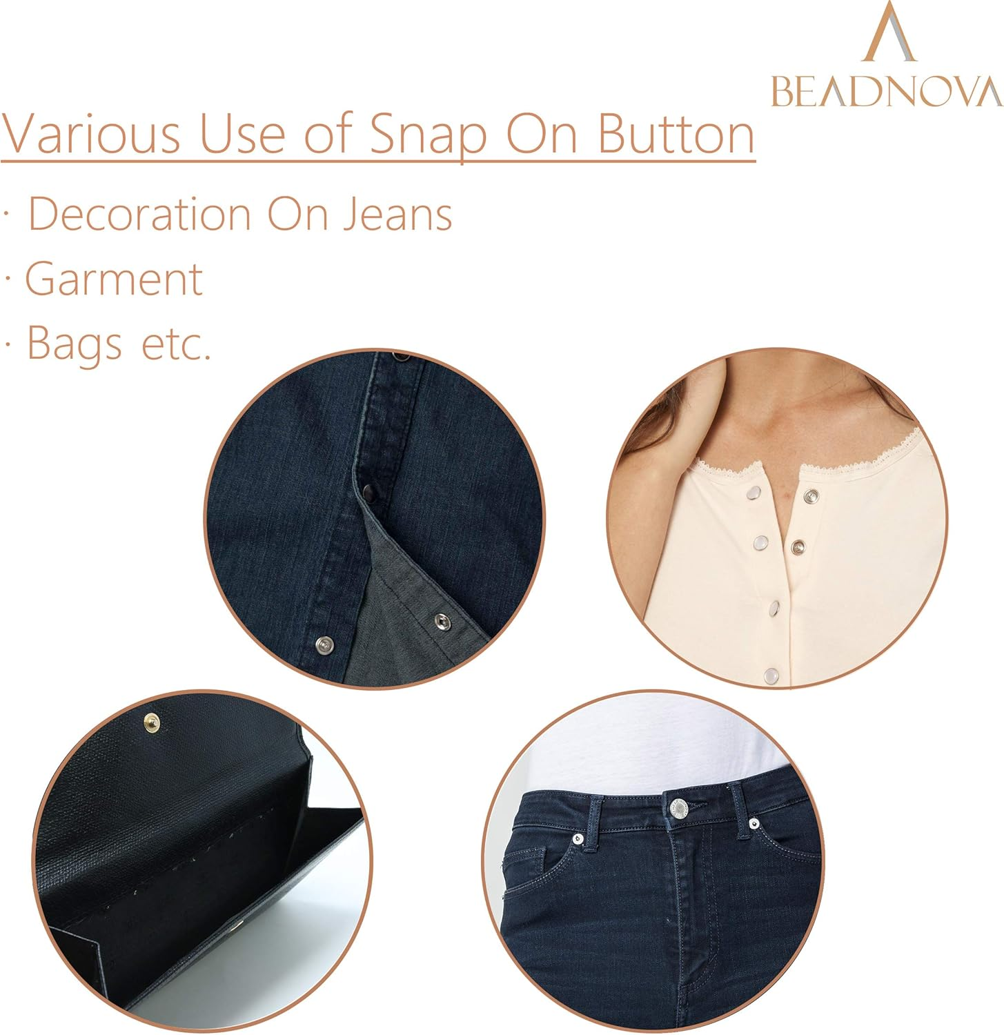 Beadnova Sew on Snaps Metalpress Buttons Snap Fasteners for Clothing (100 Sets 2 Colors) - 7Mm/10Mm/11.5Mm,Silver image number 6