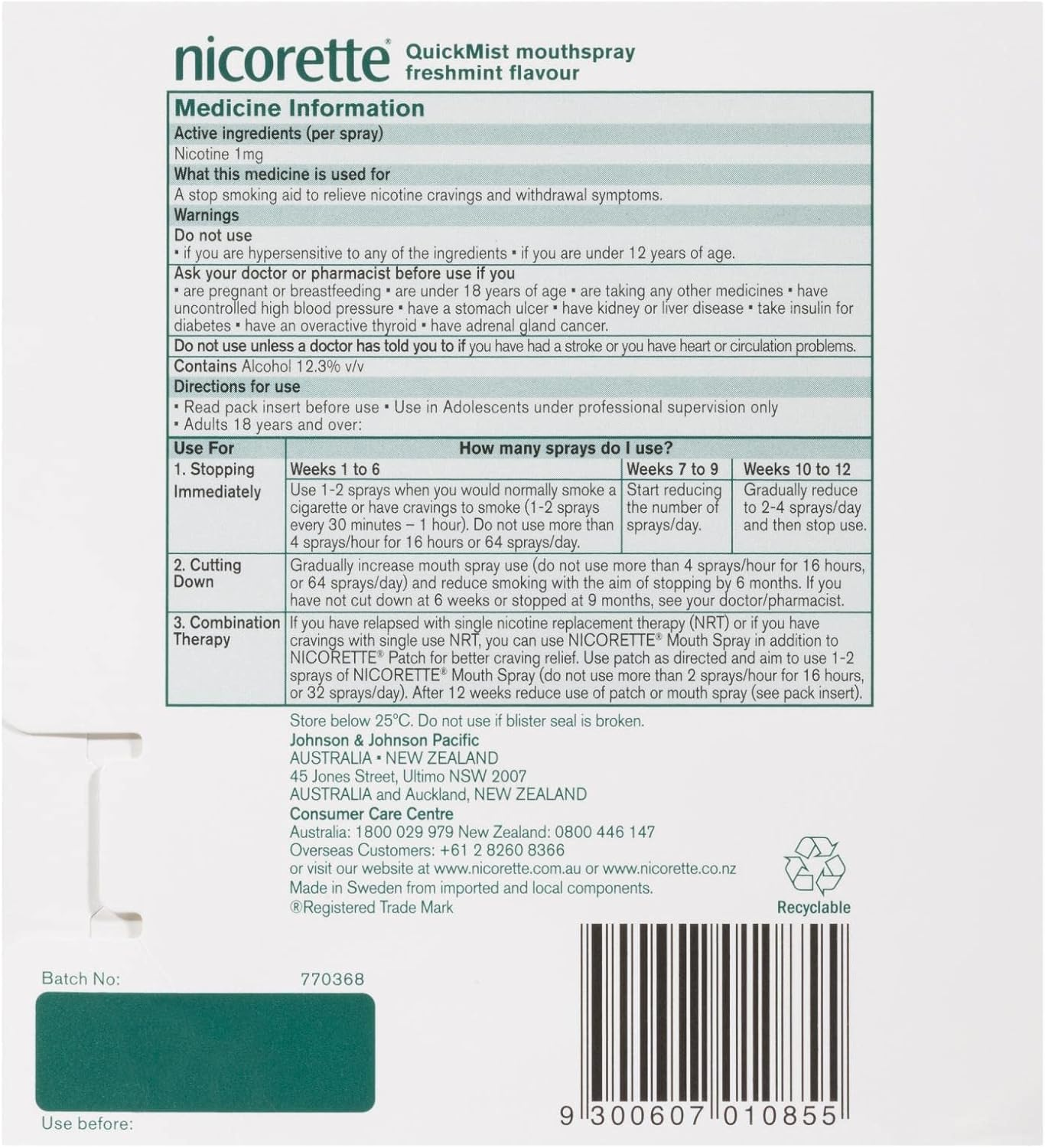 Nicorette Quickmist Spray Duo 150X2