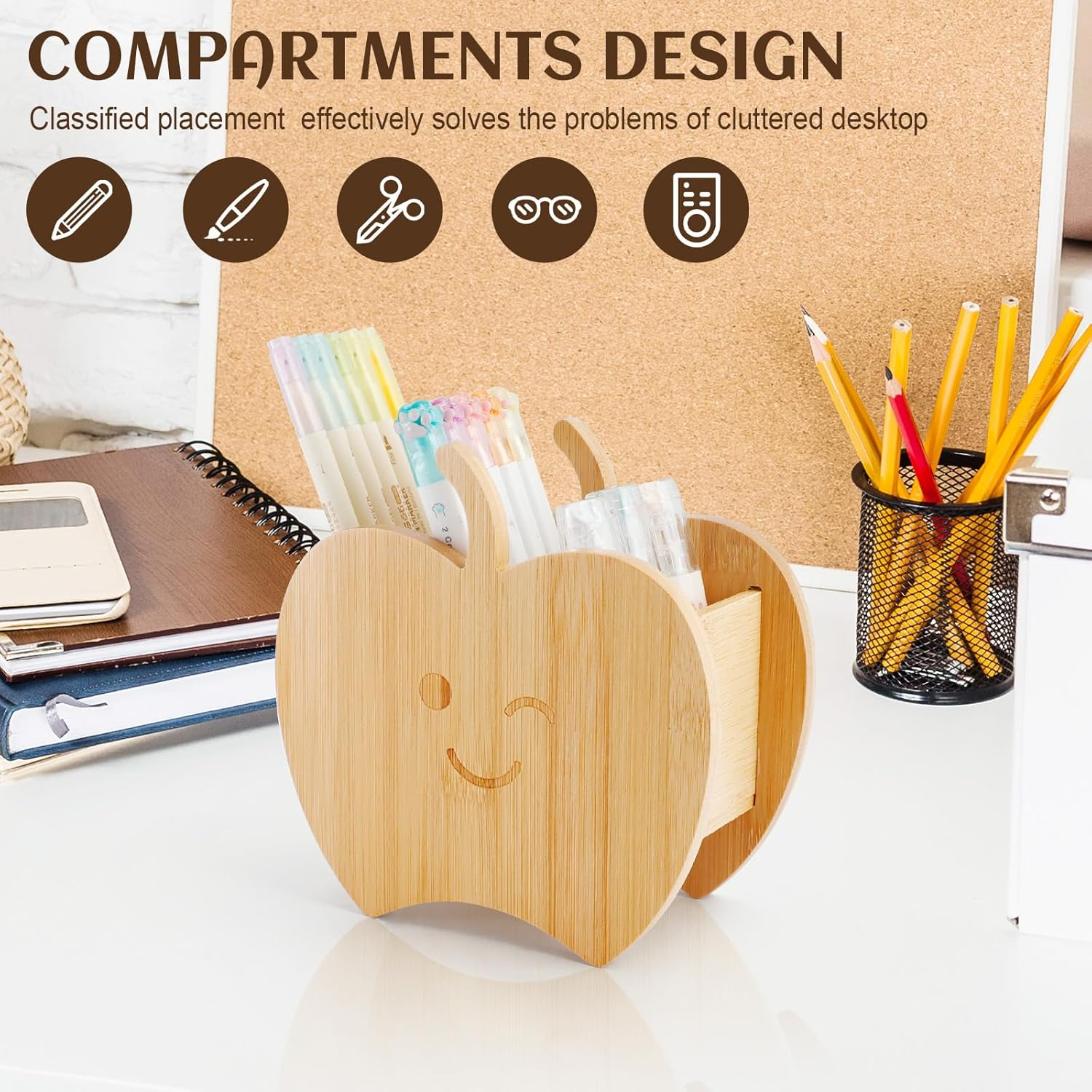 HAOTIAN-X Wooden Remote Control Holder for Sofa, Apple TV Remote Control Holder with 3 Compartments, Desk Pen Holder, Desk Organiser, Storage Box for Home, Office, Bedside Table (16X6X8Cm) image number 6