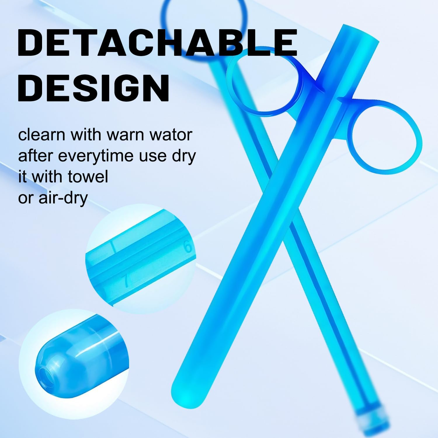 DVEDO Lube Launchers with Scales for Precisione, 6.5&rdquo; Personal Lubricant Applicator Injector for Water Based Lubricant with Smooth Rounded Tip & Cap for Men Women, Reusable, Durable, Washable Blue & White image number 1