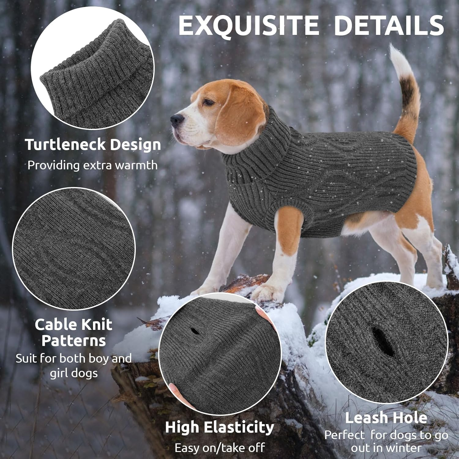 Queenmore Sweater for Small Dogs, Warm and Soft Turtleneck Dog Jumper for Maltese, Pomeranian, Poodle, Shih Tzu (Grey, S) image number 5