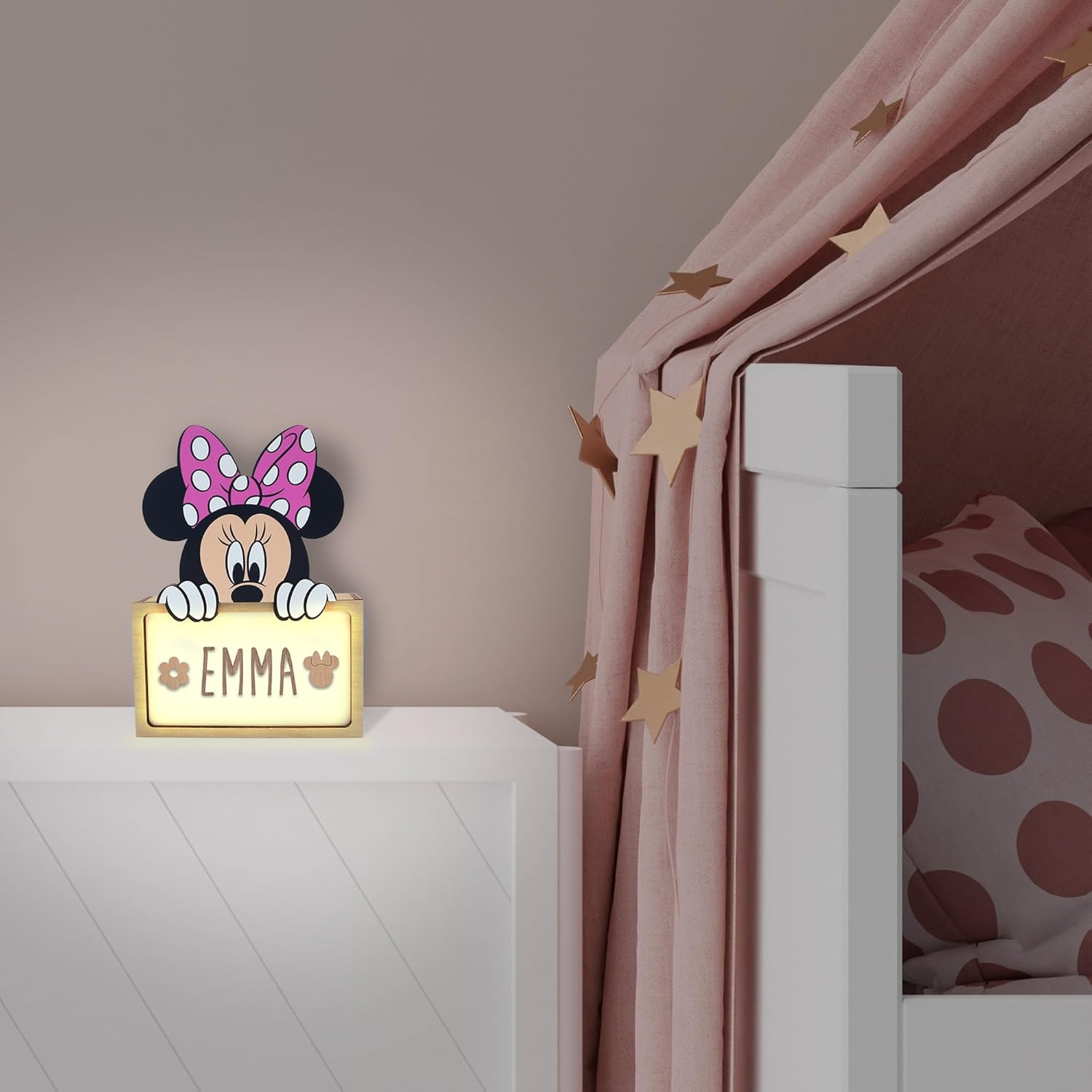 WONDEE Official Disney Minnie Mouse Lamp Personalised - Night Light Baby Minnie Mouse, Gifts for Birth, Christening Gifts for Girls Personalised Gifts Baby, Disney Gift Ideas - Angel Stitch image number 3