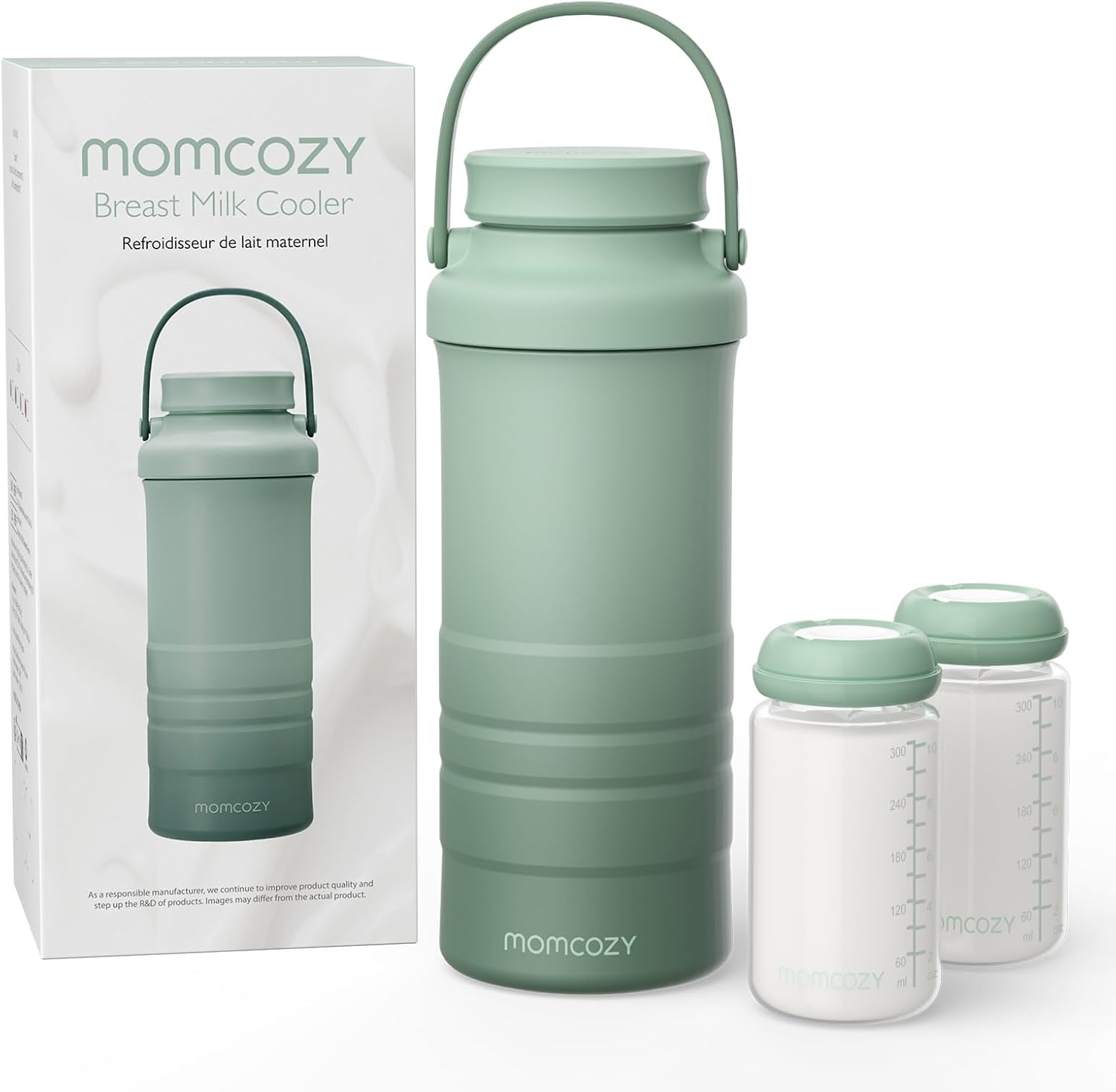 Momcozy 22Oz Portable Breast Milk Cooler for Outdoor, Life Saver with 360&deg; Total Cooling for 24 Hours, Larger Capacity Travel Breastmilk Chiller with 2Pcs Baby Bottles for Breastmilk Storage, Green image number 3