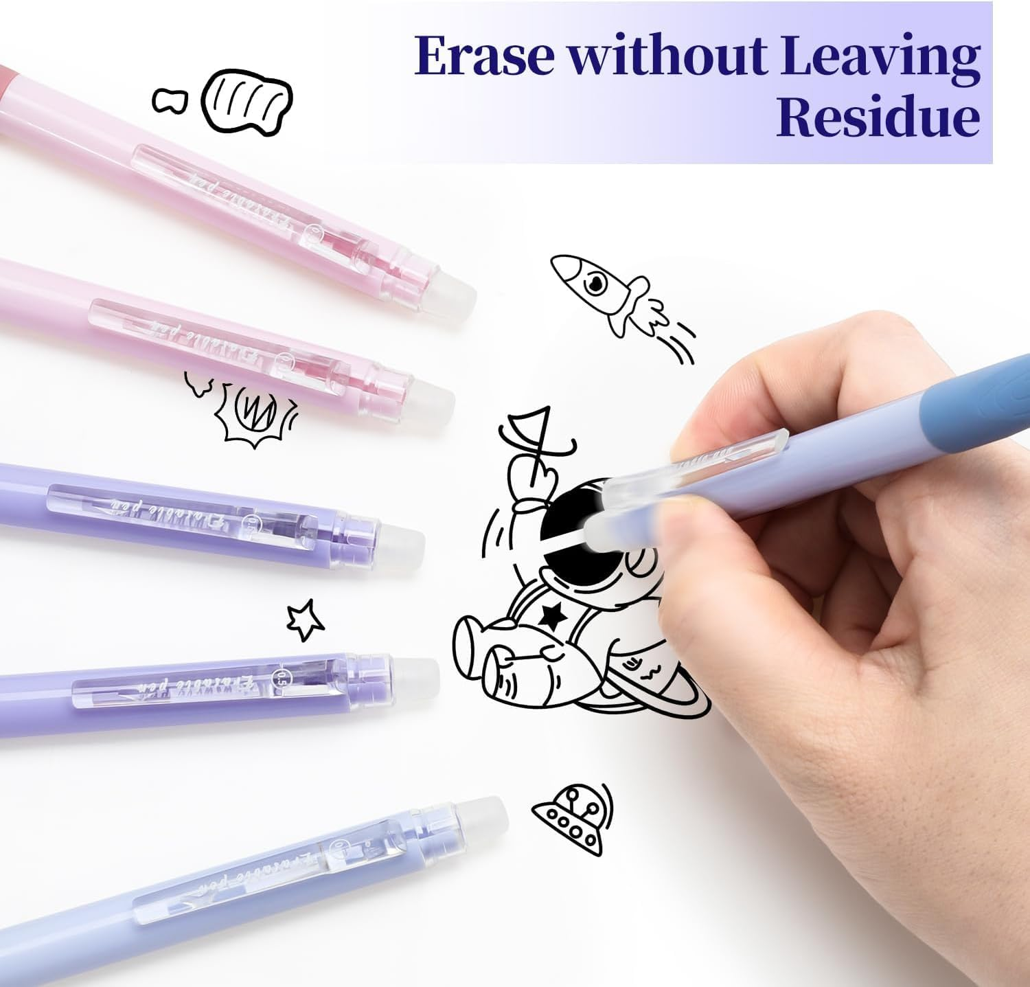 KAPASKI Retractable Erasable Gel Pens Clicker, 6Pcs 0.5Mm Black Ink Fine Point Smooth Writing Pens with Erasers, High-End Series Pens for School Office Home Supplies, Gifts for Girls Boys (Boys Style)