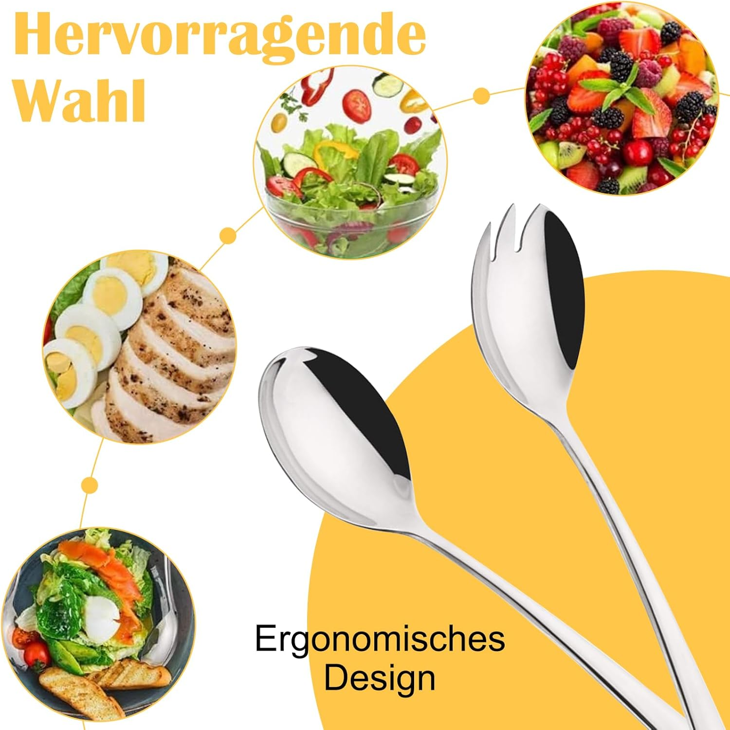 Set of 4 Salad Servers Stainless Steel Salad Spoons Salad Forks and Beautiful Salad Servers Set Stainless Steel Salad Fork Serving Spoon 19.5 Cm X 4.6 Cm image number 5