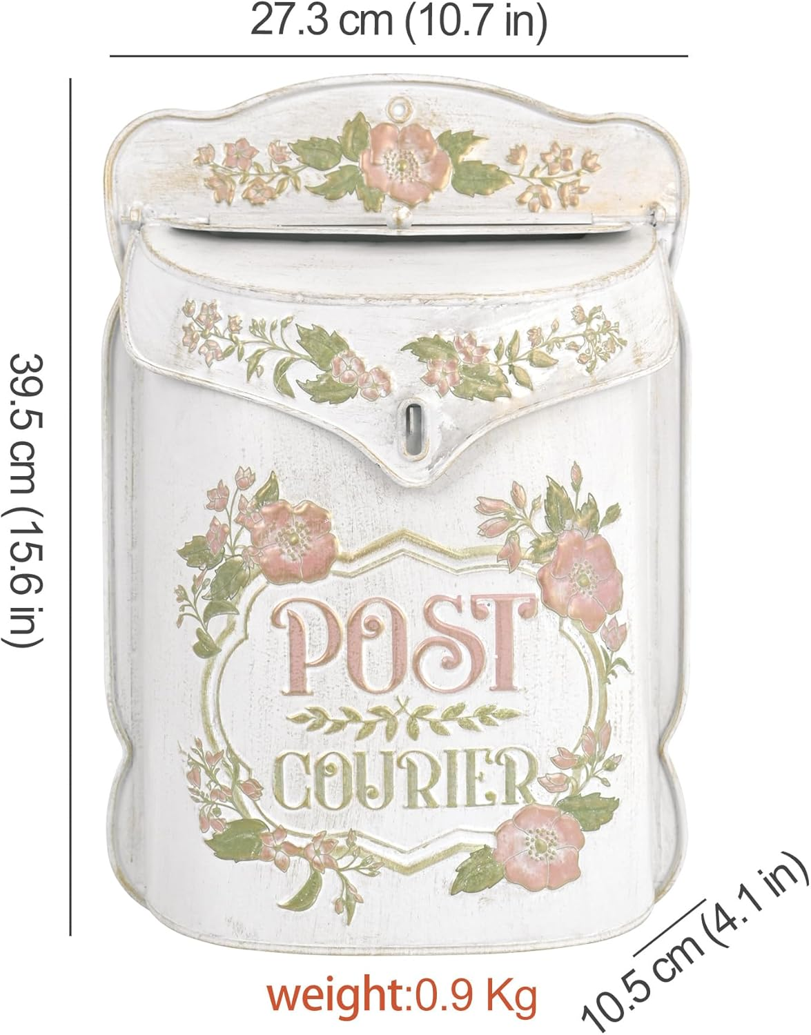 BIG FORTUNE Letterbox Mailbox Wall Mount Mailboxes for outside Vintage Mail Boxes/Wall Antique Style Nostalgic Charm Home Decor Metal Garden Flower Patter White - Blue image number 7