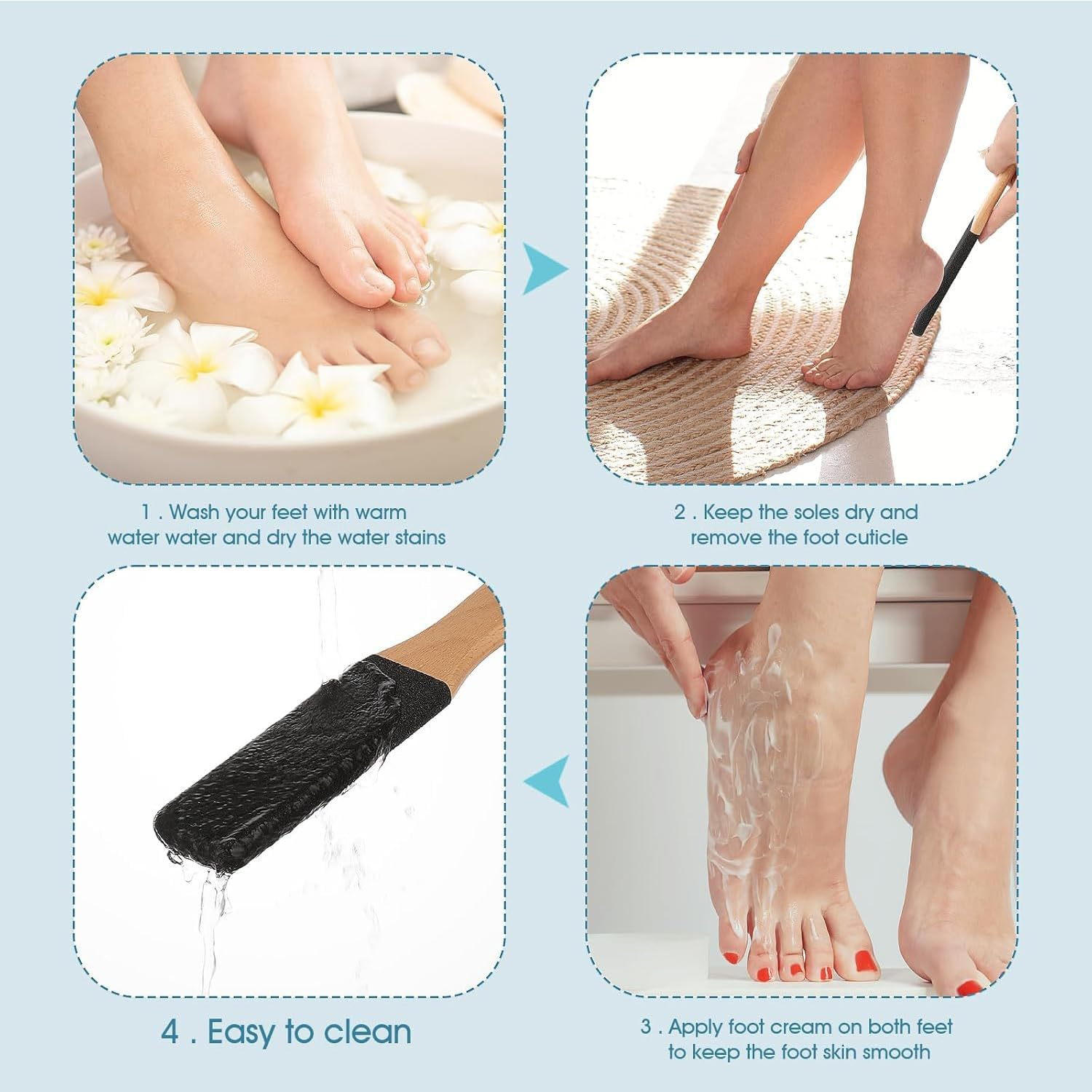 Pumice Stone Foot Pedicure File，Foot File Pumice Stone, with Wooden Handle Foot Grater for Foot Cracked Heels, Dead Skin, Hard Skin- Premium Beech Wood & Silicon(Black) image number 3