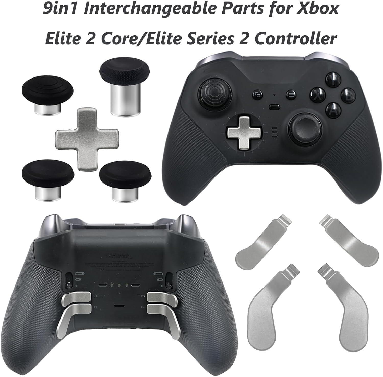 9 Pack Elite Series 2 Core Controller Paddles for Xbox Elite Series 2 Core,Elite Series 2 Controller Accessories for Xbox Elite 2 Core Controller Replacement Kits with 4 Joysticks,4 Paddles,1 D-Pads(Silvery) image number 3