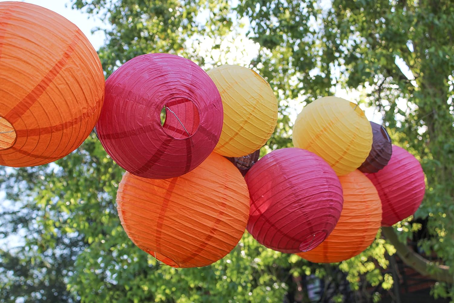 Just Artifacts Decorative Fall round Chinese Paper Lanterns 12Pcs Assorted Sizes & Colors (Color: Happy Harvest) - Navy/ Pineapple/ Silver/ White image number 7