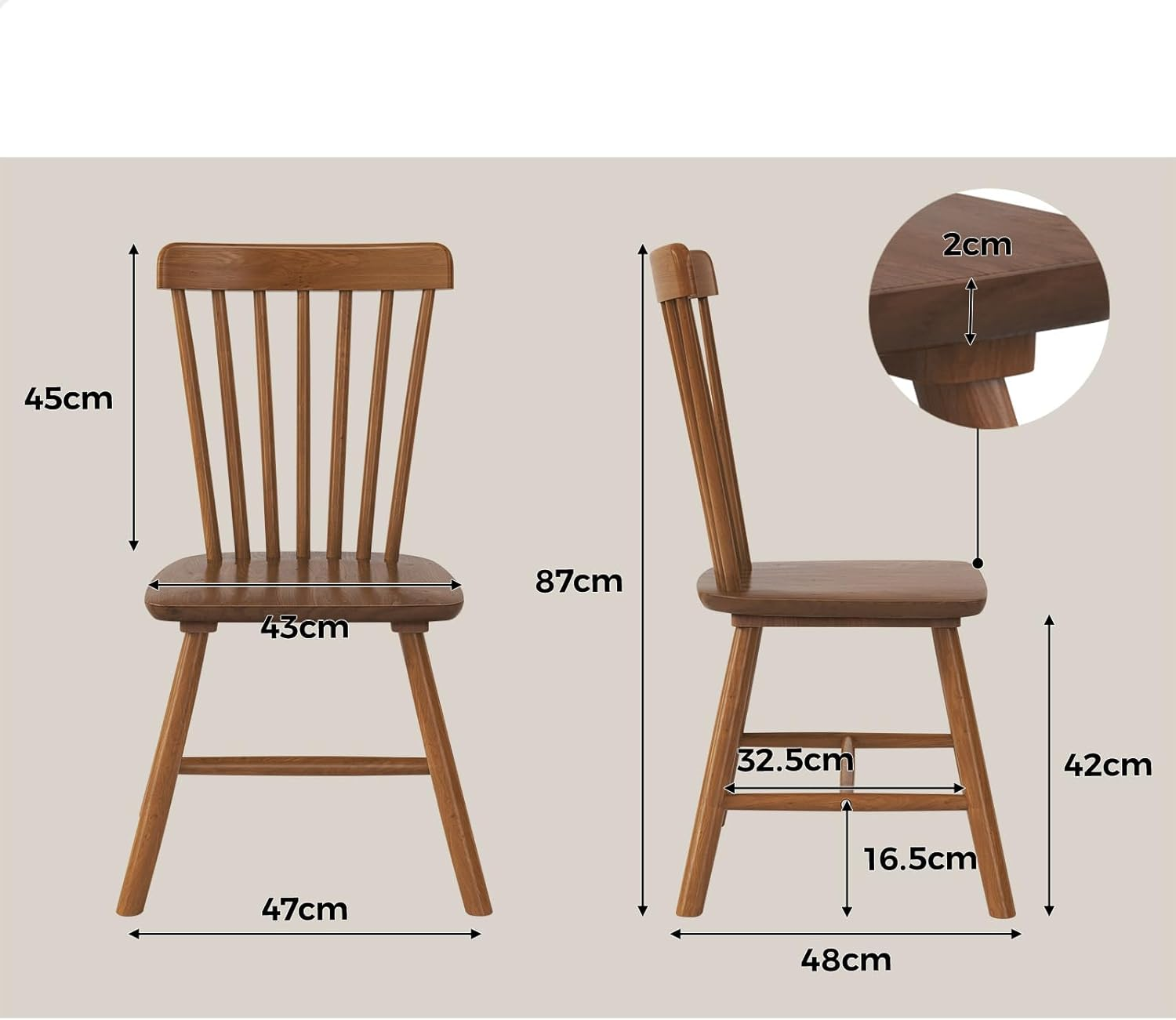 ALFORDSON Windsor Dining Chairs Set of 2 with Solid Wood Frame, Wooden Kitchen Chair with Floor Protector, Reading Seating for Home Cafe Coffee Table, Max 150Kg, Walnut image number 6