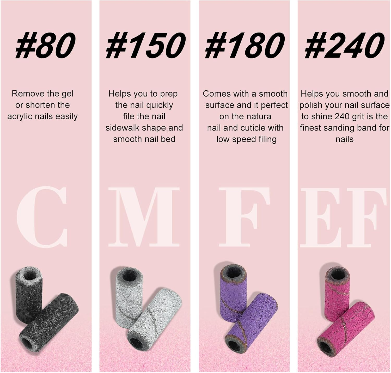 C12Rtive 100 Pcs 3Mm Professional Small Sanding Bands & 2Pcs Small Mandrel Bit Set for Nail Drill,240# Upgrade Design 3Mm Nail File for Manicures and Pedicure with Stainless Steel Shaft - 150 image number 3