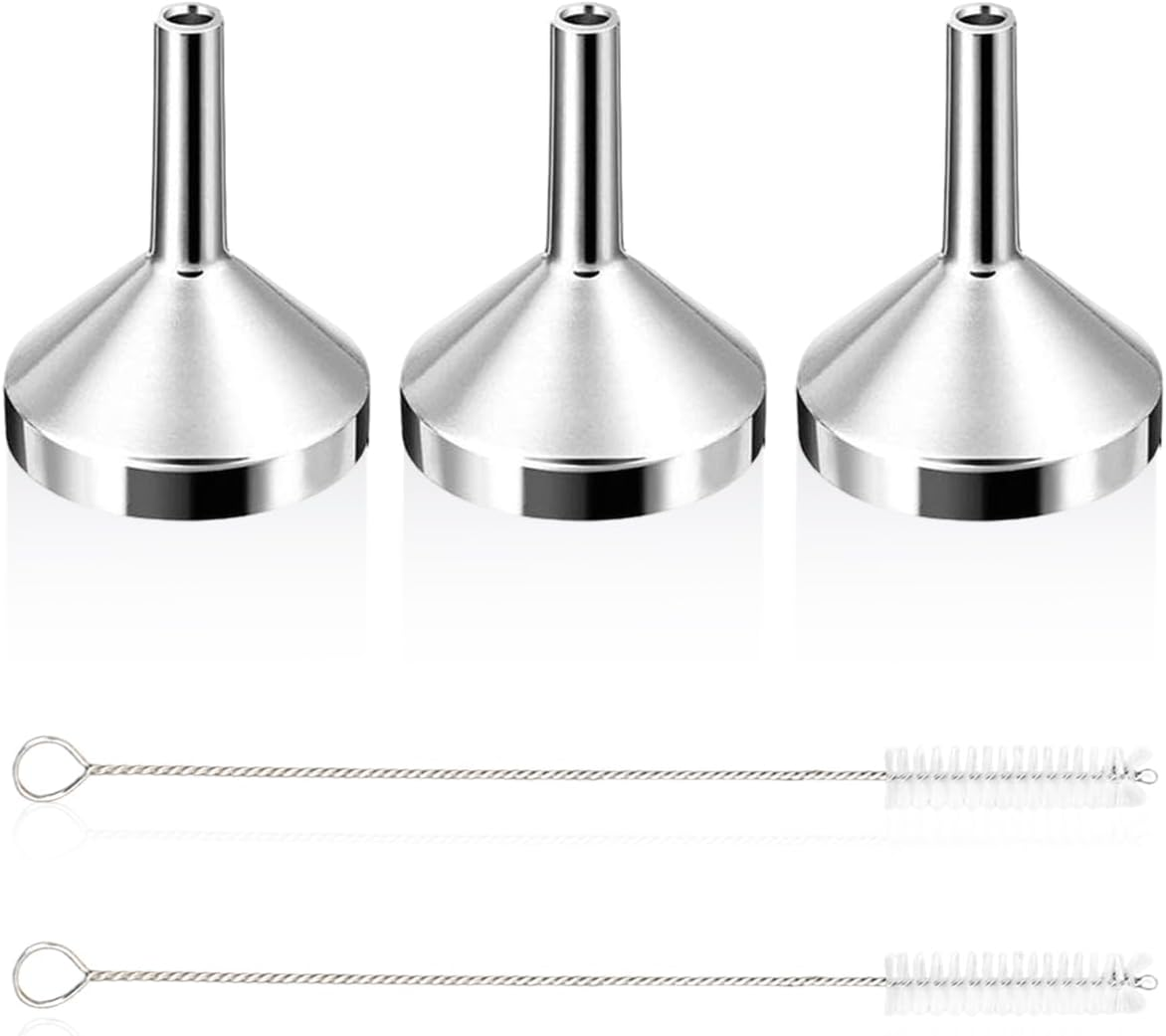 Pack of 3 Metal Funnel and 2 Cleaning Brushes, Mini Funnel, Portable Funnel, Liquid Dispensing Tool, Household Appliances image number 3