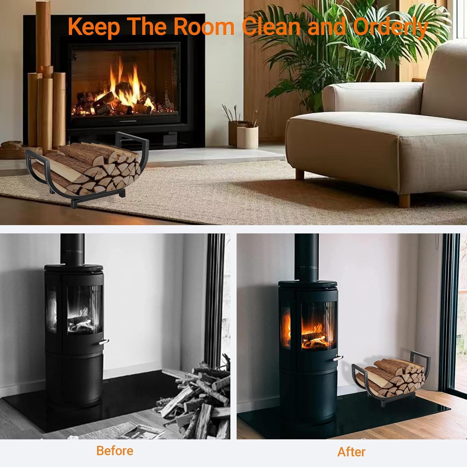 Firewood Rack Outdoor, Indoor Firewood Storage and Stable Log Holder, Firewood Rustproof Holder and Rustproof Metal Wood Rack for Fireplace Patio Deck Firepit image number 4