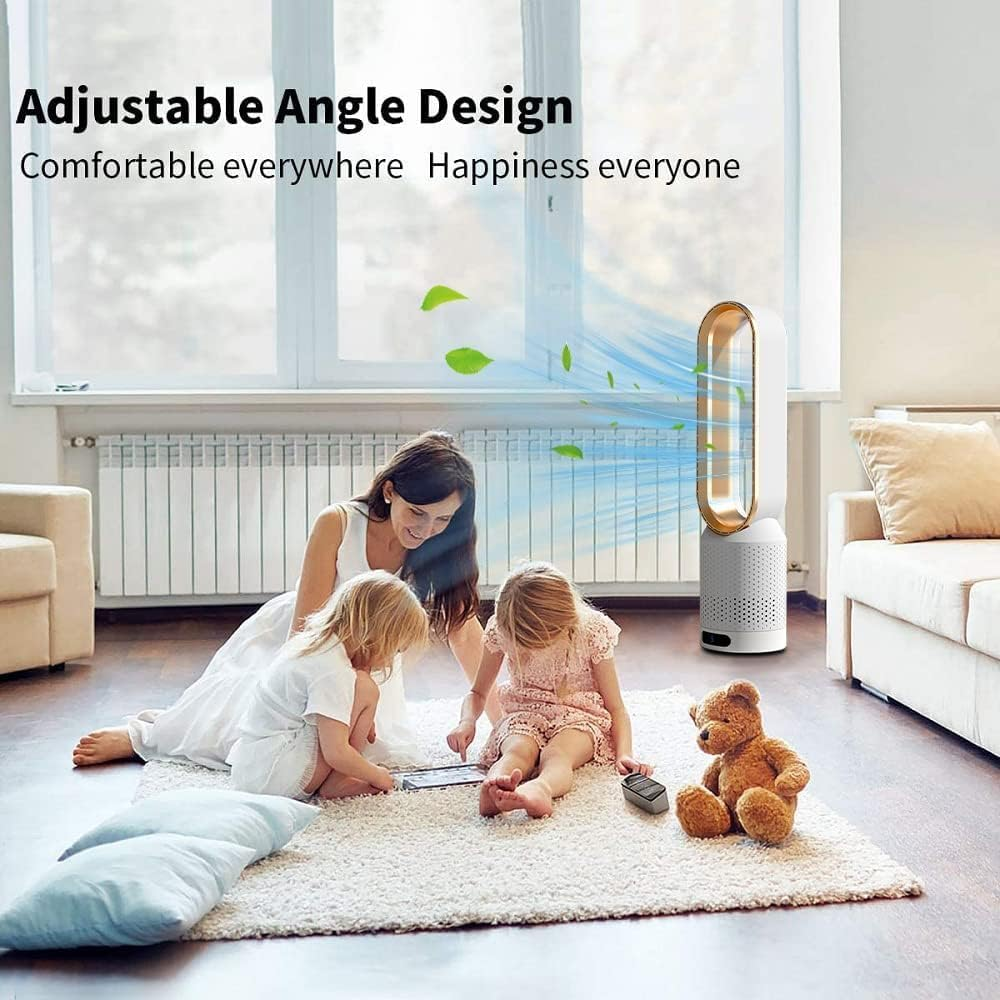 Bladeless Tower Fan,90&deg; Oscillating Bladeless Fan with Remote, 8 Speeds, 70&deg; Oscillation,Large LED Display with Auto Off, Easy to Clean, Portable Quiet Cooling Fan for Bedroom, Home, Office (Gold) image number 4