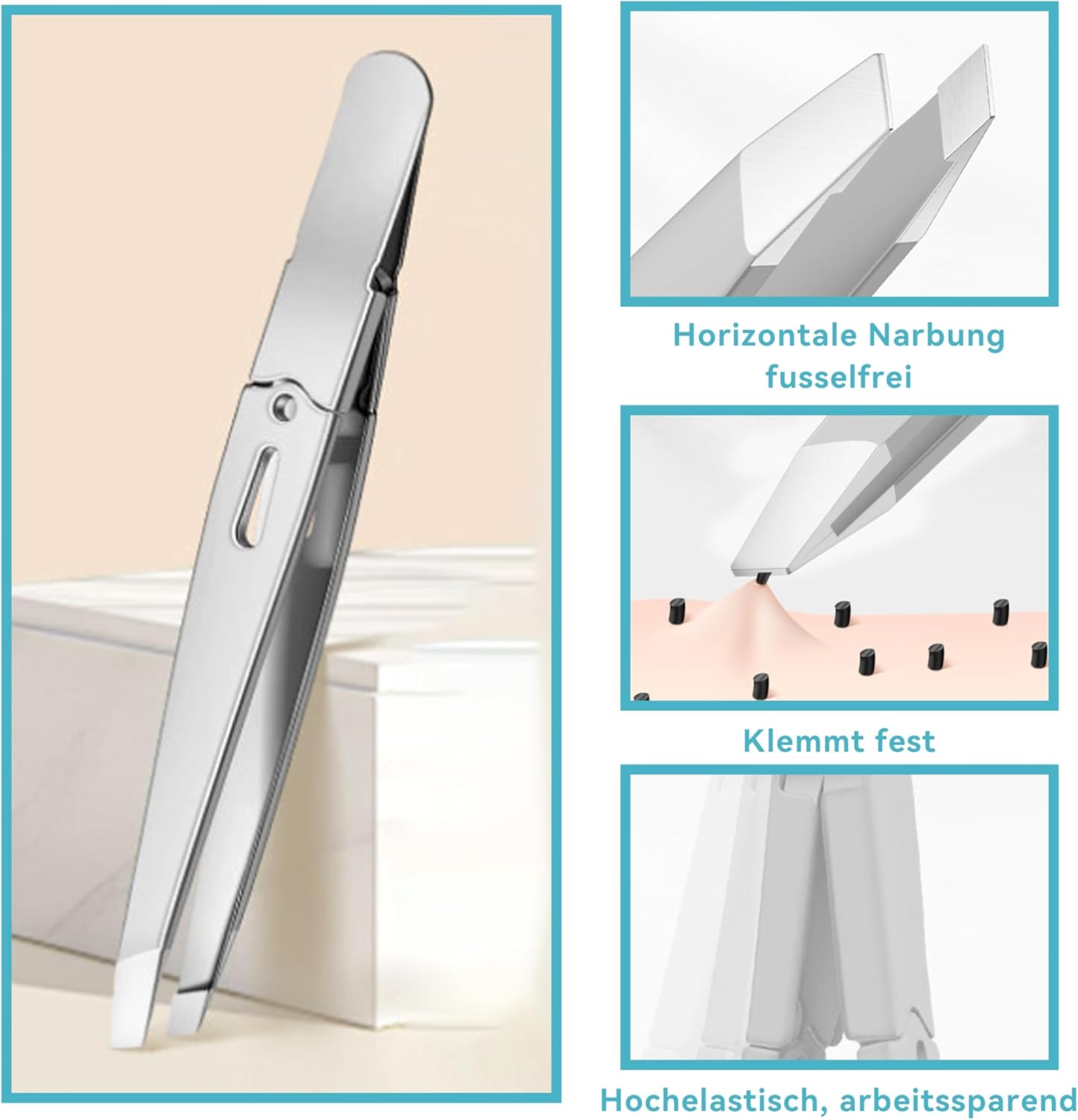 SANTUO Tweezers - Wide Handle & Tip Oblique, Stainless Steel, Unisex Professional Tweezers, Eyebrow Plucking & Eyelash Tweezers for Eyebrow Pluckers, Eyebrow Trimming, Eyelash Assistance (Silver) image number 3