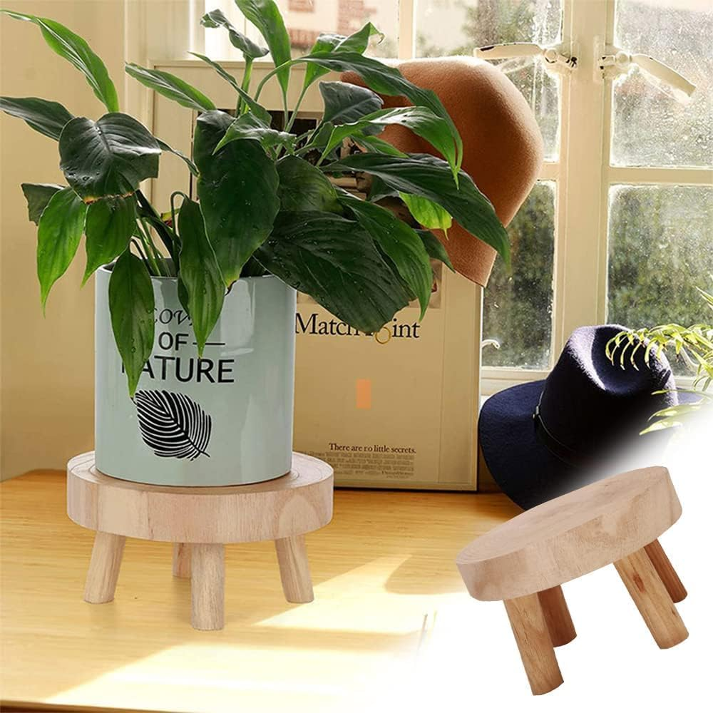 Mini Wooden Stool Display Stand Modern Plant Stand Minimalist Vintage Decor round Decorative Flower Shelf Bonsai Rack Succulents Flower Shelf Decorative Plant Stand for Indoor Outdoor Home Decoration image number 1