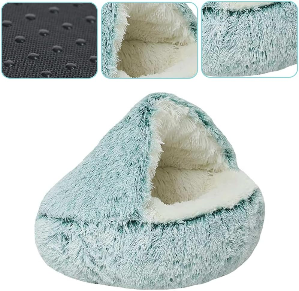 Cat Bed round Plush Fluffy Hooded Cat Bed Cave, Cozy for Indoor Cats or Small Dog Beds, Soothing Pet Beds Doughnut Calm Anti-Nxiety Dog Bed - Waterproof Bottom Washable, 20 Inches (Green, 60 Cm) image number 5