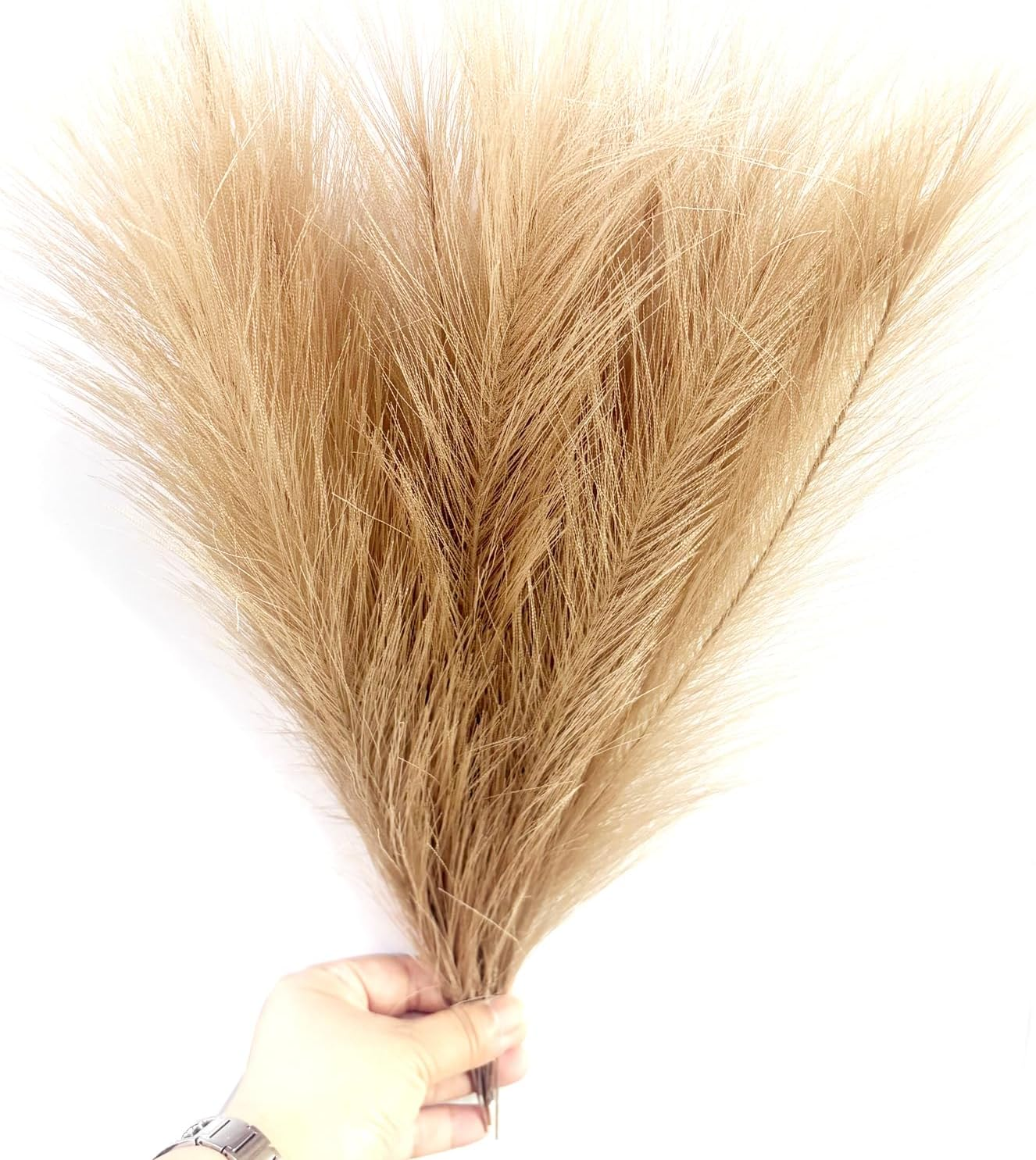15 PCS Artificial Reed Flowers Fake Grass 15.7 Inch Tall Onion Grass Artificial Pampas Grass Greenery Floor Plants for Room Office Garden Indoor (Brown)
