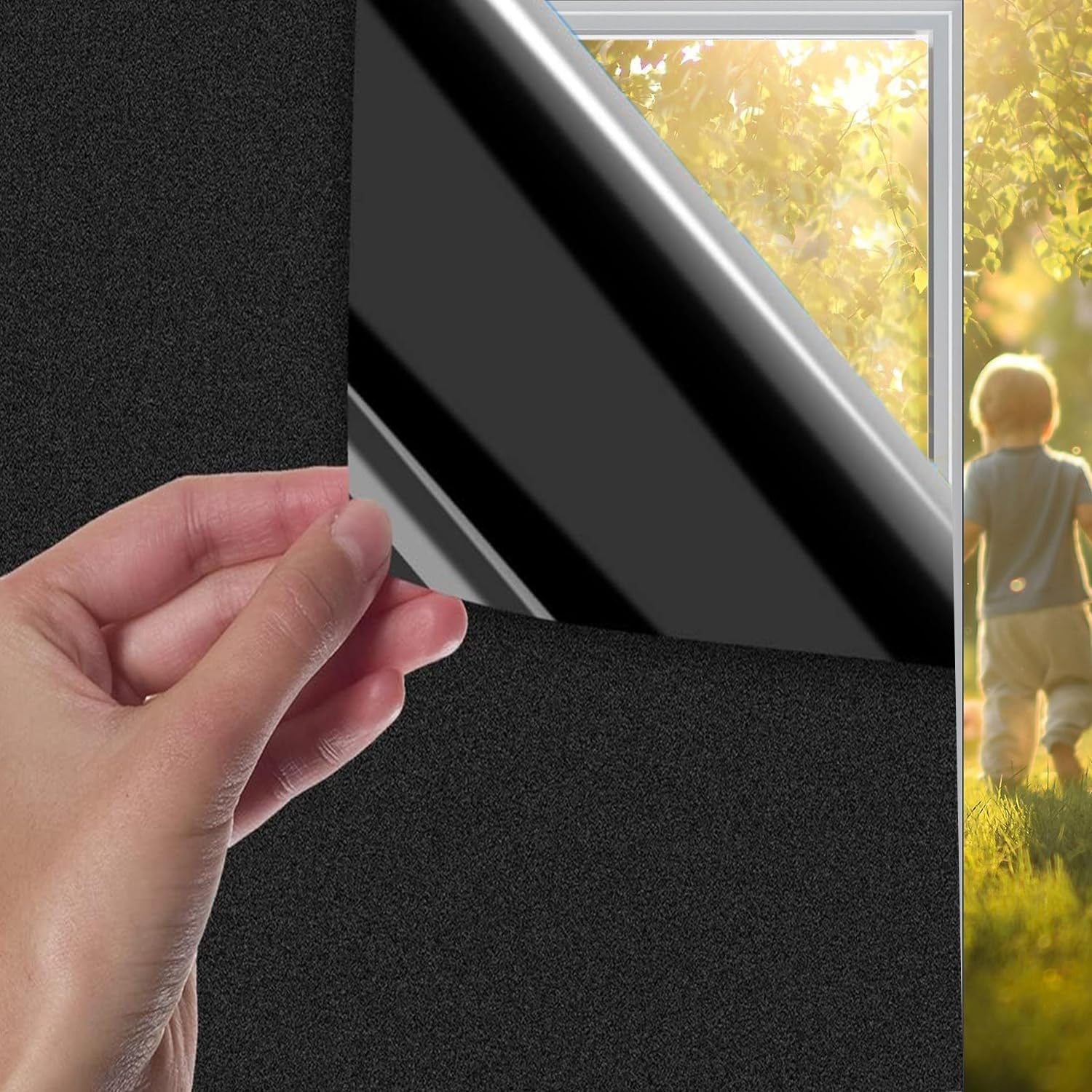 Blackout Window Film 44.5 X 200CM,H HOME-MART Privacy Window Film No Glue Smooth Window Tint Glass Sticker for Home Office Static Anti-Uv Window Paper Decorative for Bathroom,Matt Black 17.7X78.7Inch