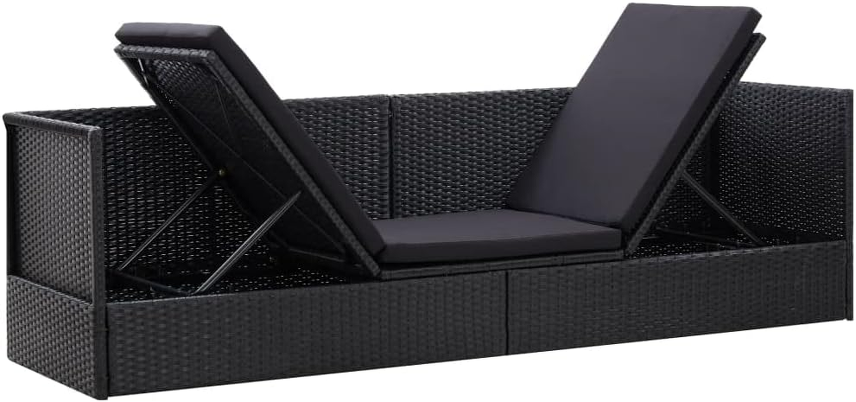 Vidaxl Black Garden Bed with Adjustable Positions - Includes Comfortable Cushion and Pillow - Durable Poly Rattan and Powder-Coated Steel Frame - Black image number 2