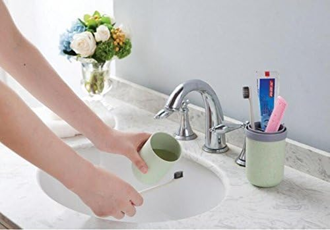 1Pcs Travel Toothbrush Cup Multifunction Wheat Stalk Wash Gargle Cup Portable Business Trips Handy Tcontainer Storage Box Organizer for Travel and Outdoors (Green)