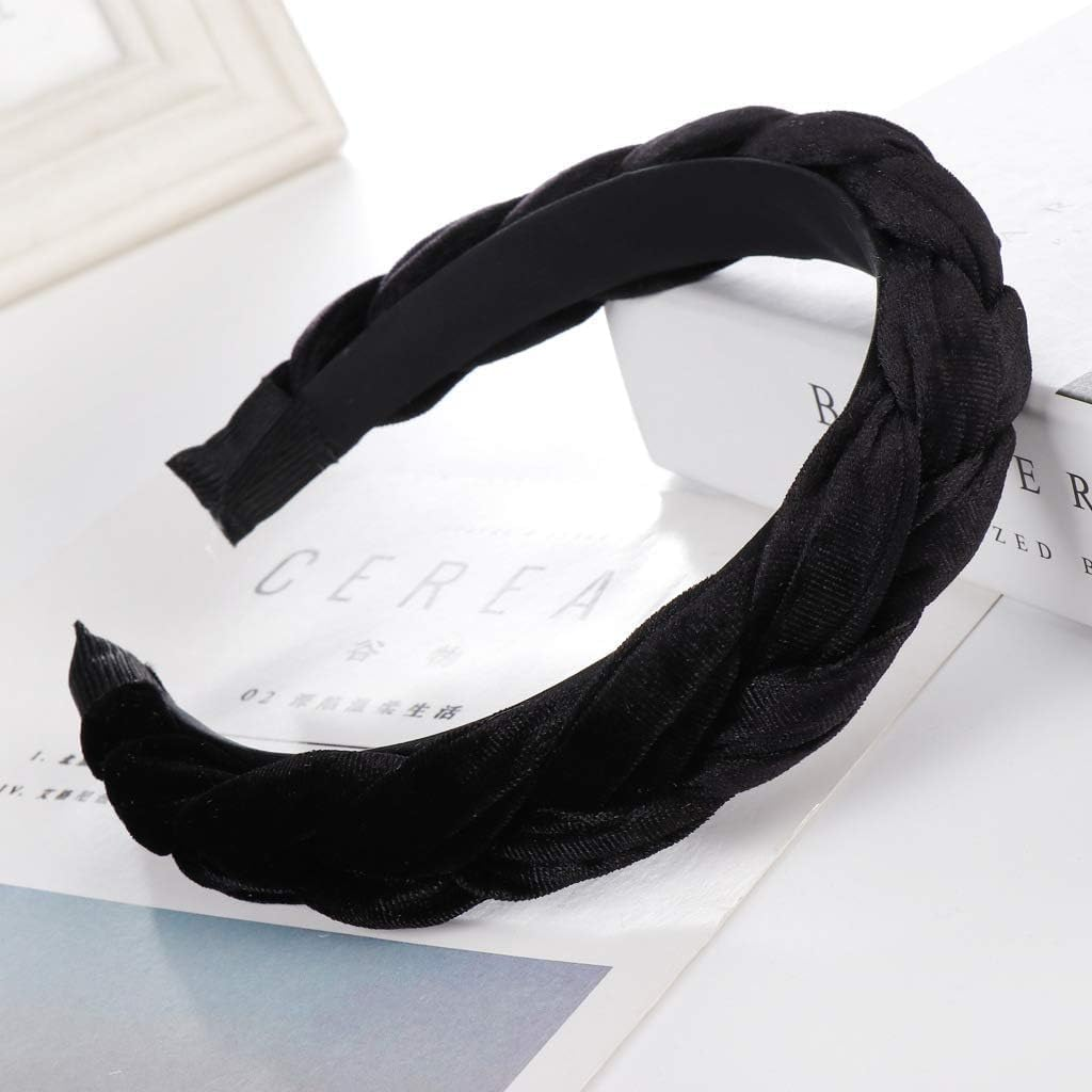 KOMUNJ Velvet Headband Braided Headband Wide Hair Band Vintage Padded Headband DIY Styling Headpiece image number 5