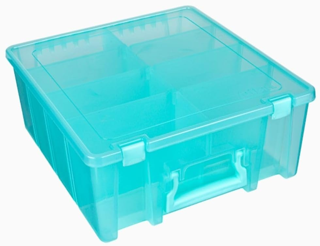 Artbin Super Satchel Compartment Box - Stackable Durable Art Storage with 8 Removable Compartments, Smart Closure, and Portable Design for Craft Supplies, Threads, Ribbons, Paint Tubes - Clear  Gold image number 5