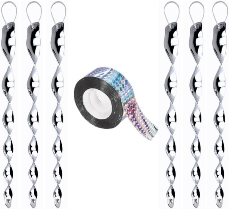 6 Reflective Scare Rods & 80M Reflective Tape, Bird Deterrent Kit ，Visual Bird Repellent for Gardens, Trees and Roofs image number 2