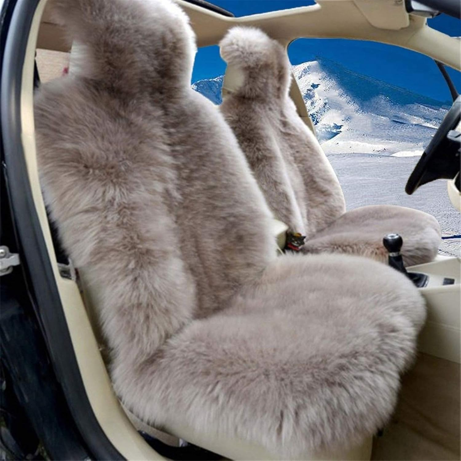 Lambskin Car Seat Cover - Universal Fur Front Seat Cover for Cars (One Piece) image number 5