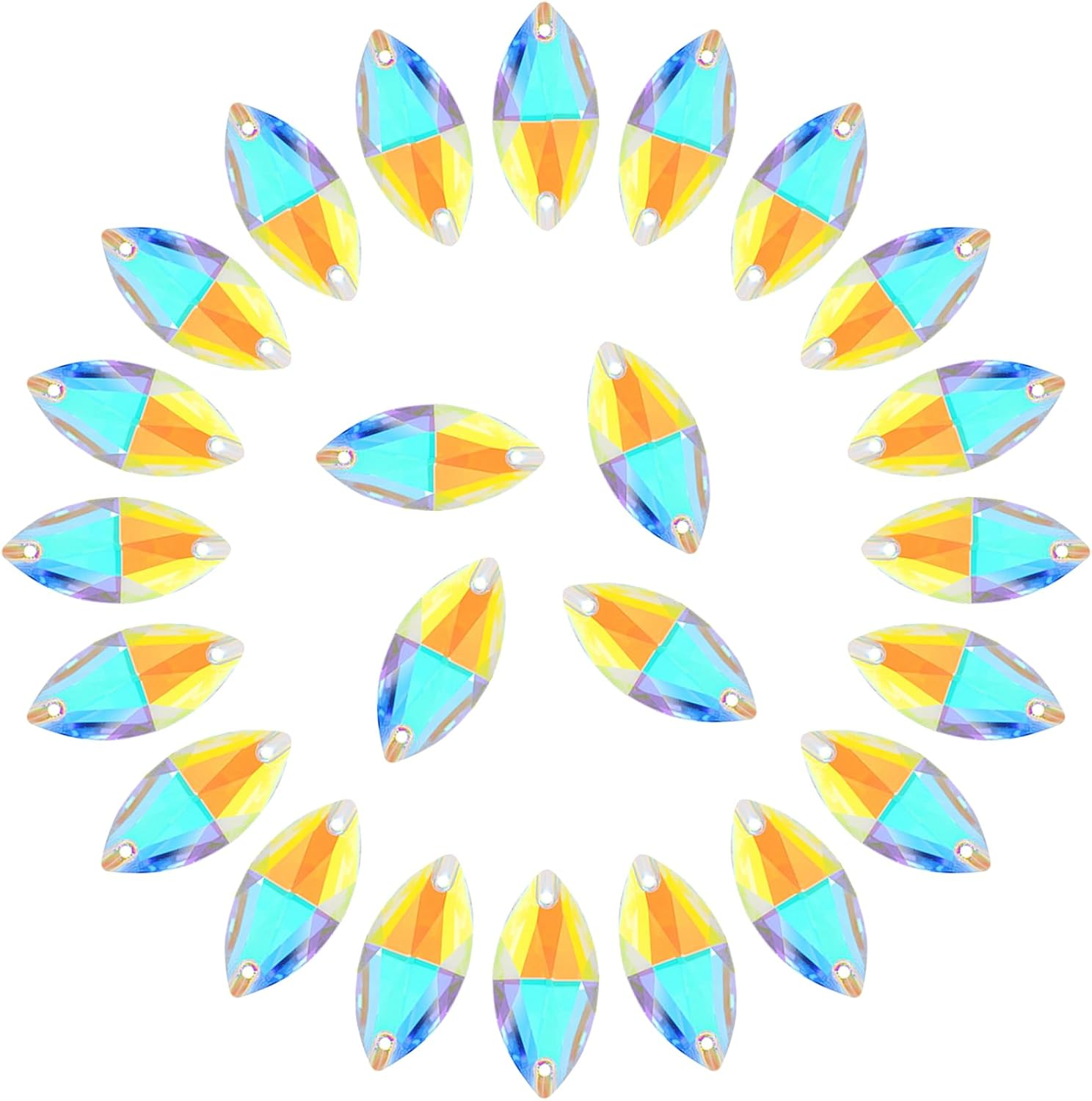 Horse Eye Rhinestones Flatback Sew on Rhinestone with 2 Holes 36Pcs 9X18Mm Glass Navette Shape Rhinestones for Crafts Project,Clothes,Costume,Shoes,Bags,Green