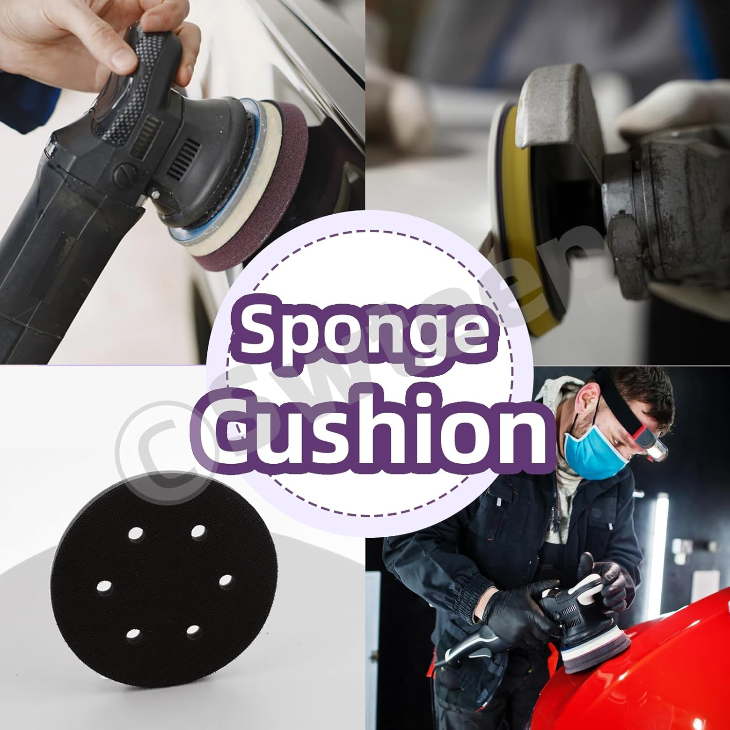 Swpeet 5Pcs 3-Inch No Hole Hook and Loop Soft Polyester Sponge Density Interface Buffer Pad, Automobile Metal Polishing Backing Polisher Cushion Drill Sand Buffer Pads for Home Decoration Crafting image number 2