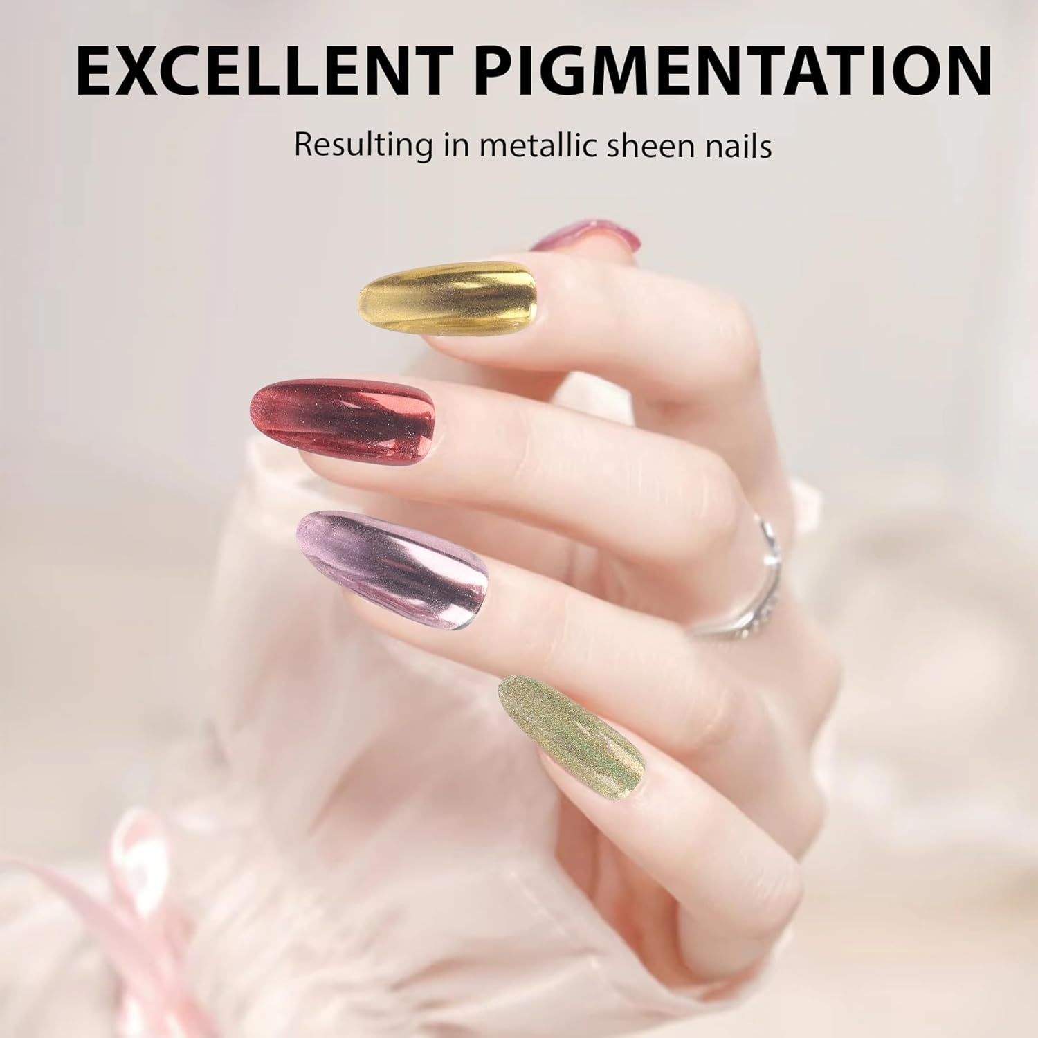 Chrome Nail Powder, 4 Colors Blue Series Nail Chrome Powder - Mirror Effect Metallic Glitter Kit for Nail Art Decoration, Resin Craft Etc. (1G/Jar)