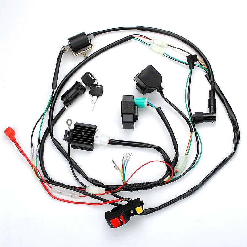 Full Wiring Harness Loom Solenoid Relay Spark Plug Coil Regulator CDI for 4 Stroke ATV 50Cc 70Cc 90Cc 110Cc 125Cc Dirt Pit Bike Buggy Quad Electric Start Engine image number 1