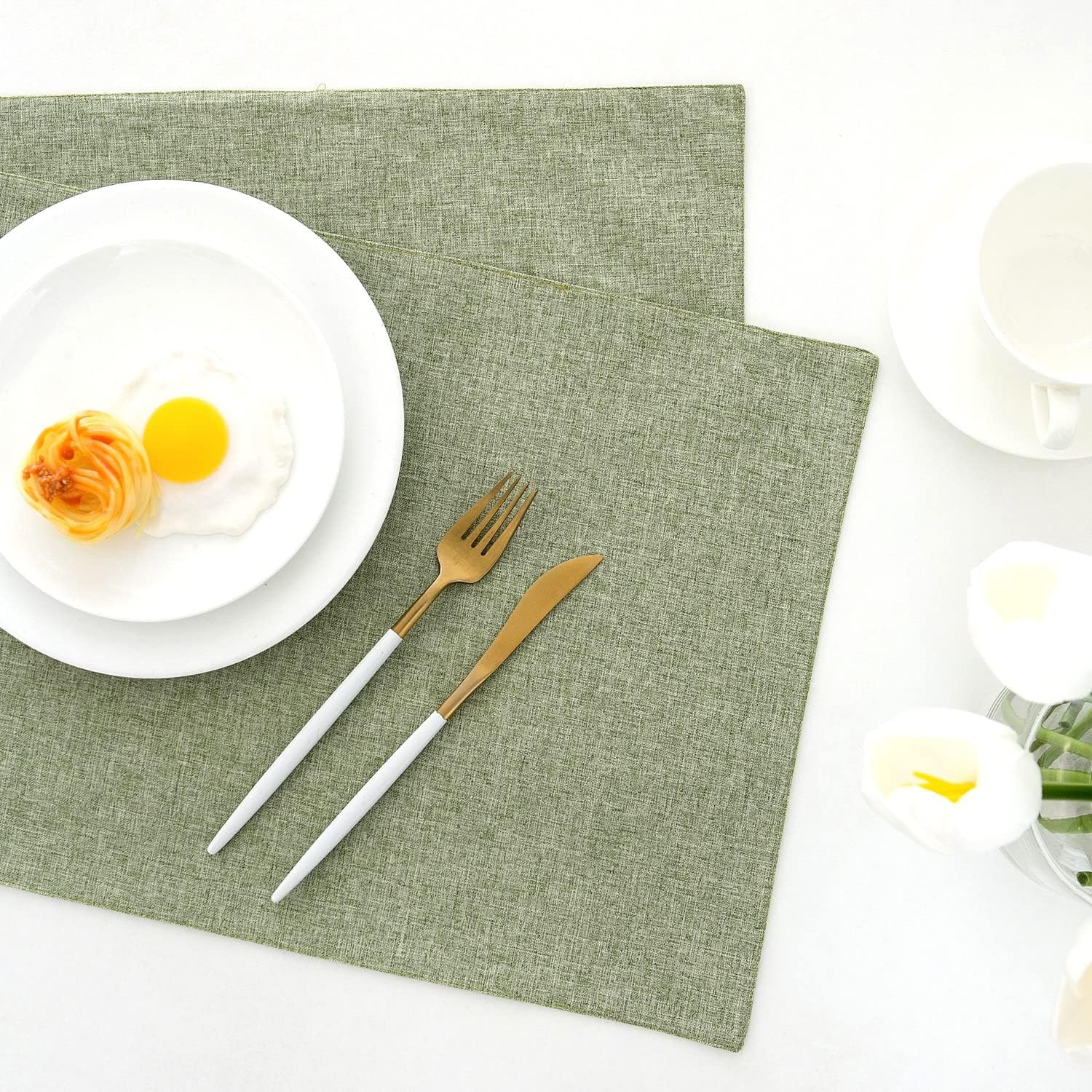 AOKSUNOVA Cloth Placemats Set of 4 Farmhouse Linen Table Mats for Dining Table Turquoise image number 6