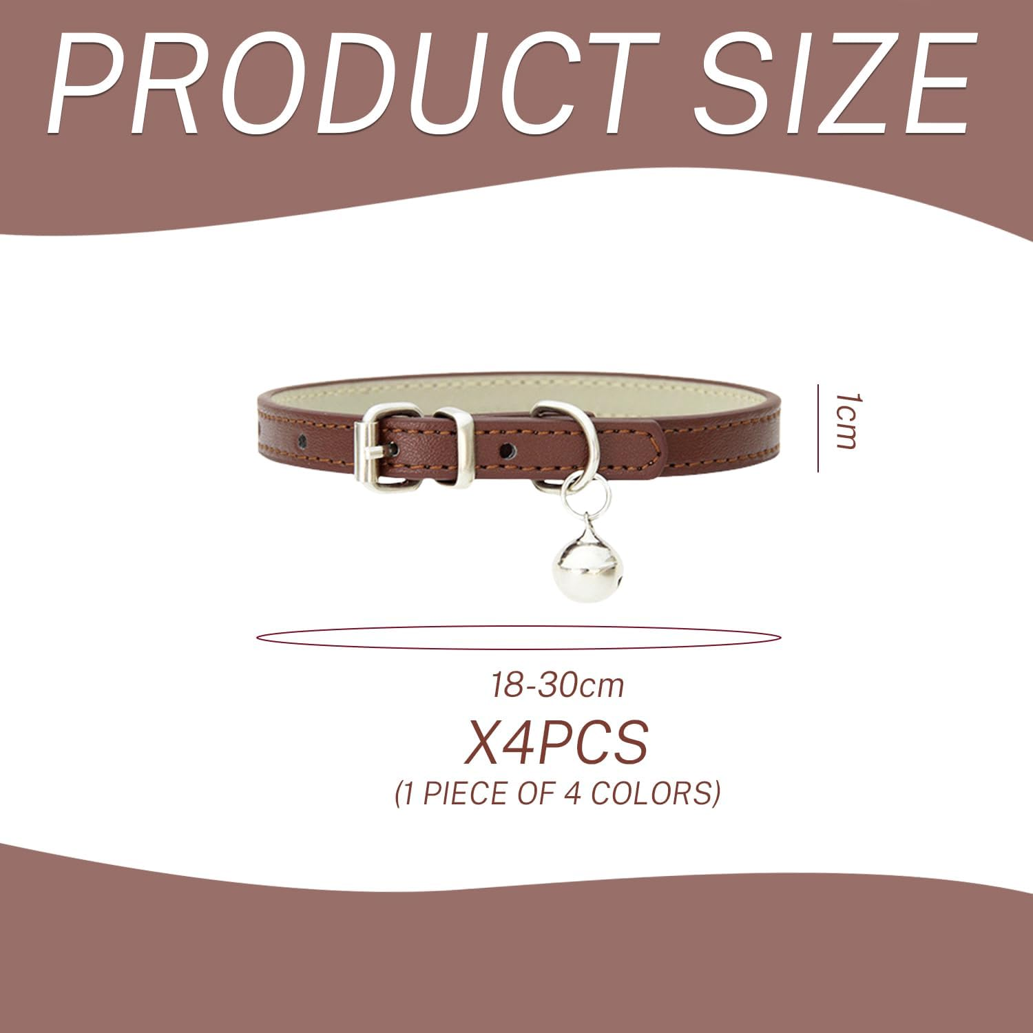 QIXNBL Pack of 4 Cat Collars, PU Material Collars, Metal Buckle with Bells, Adjustable Collars for Pets, Cute Pet Accessories image number 5