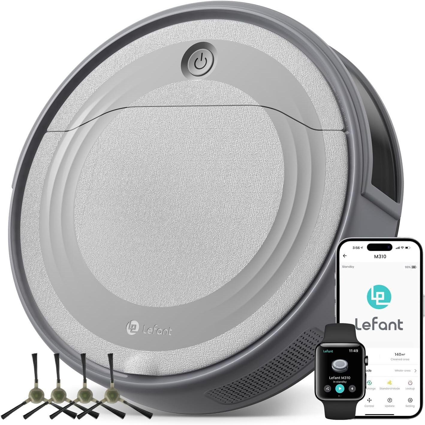 Lefant Robot Vacuum Cleaner 4500Pa, 180 Min Run Time, Robot Vacuum Cleaner 6 Cleaning Modes, Precise Obstacle Avoidance 4 Cm, App/Alexa Control, Anti-Tangle, Pet Hair and Hard Floors, M310 Grey image number 6